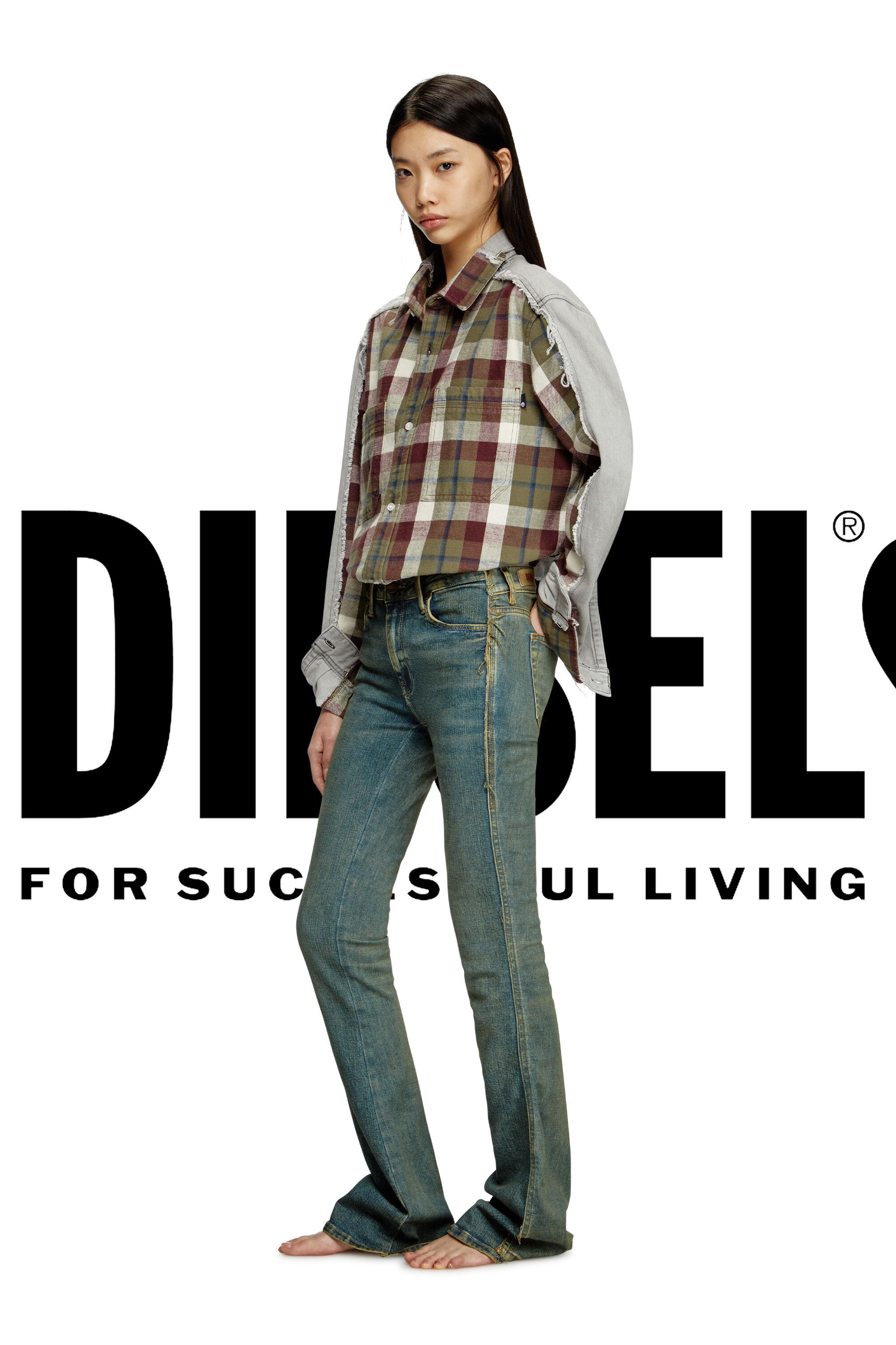 Diesel - Shirt Diseloves 8B, Camisa de denim con efecto lejía y cuadros Unisex in Multicolor - 1