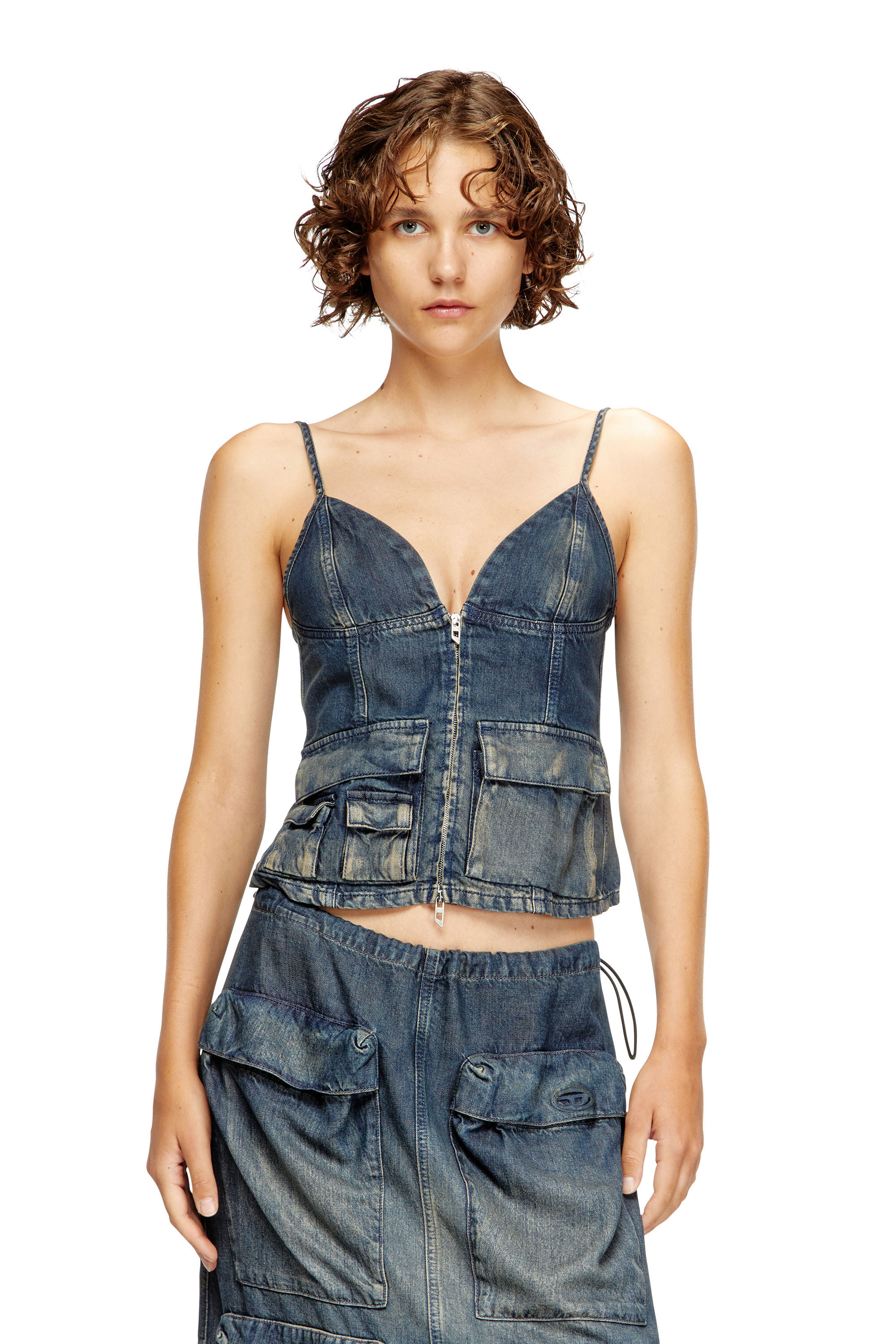Diesel - DE-MELLIS-S, Top en denim fluido degradado Mujer in Azul marino - 2
