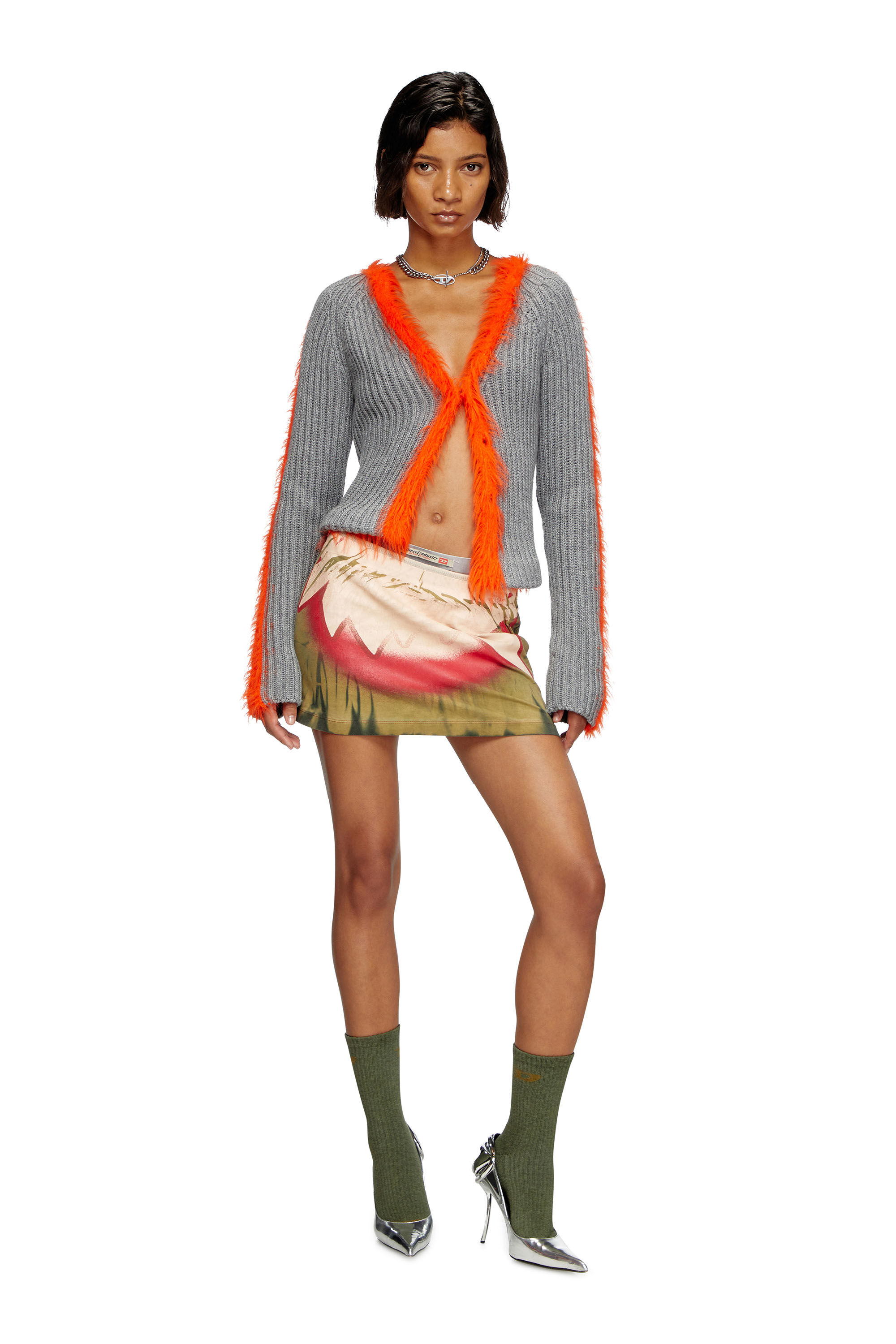 Diesel - M-TANITA, Cárdigan en canalé con ribetes vellosos Mujer in Multicolor - 1