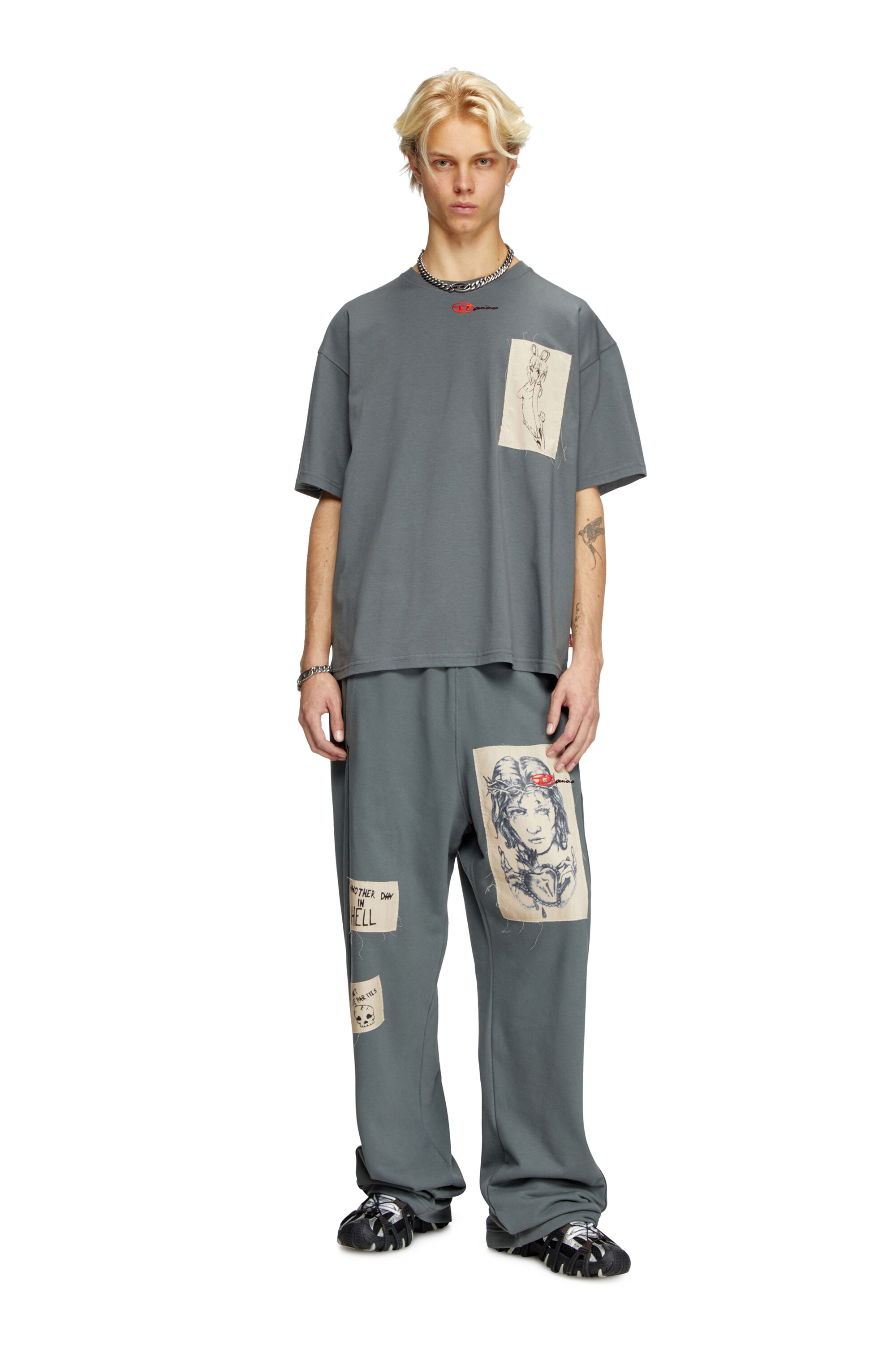 Diesel - T-BOXT-1P-DD, Camiseta con parche de tatuaje Unisex in Gris - 1