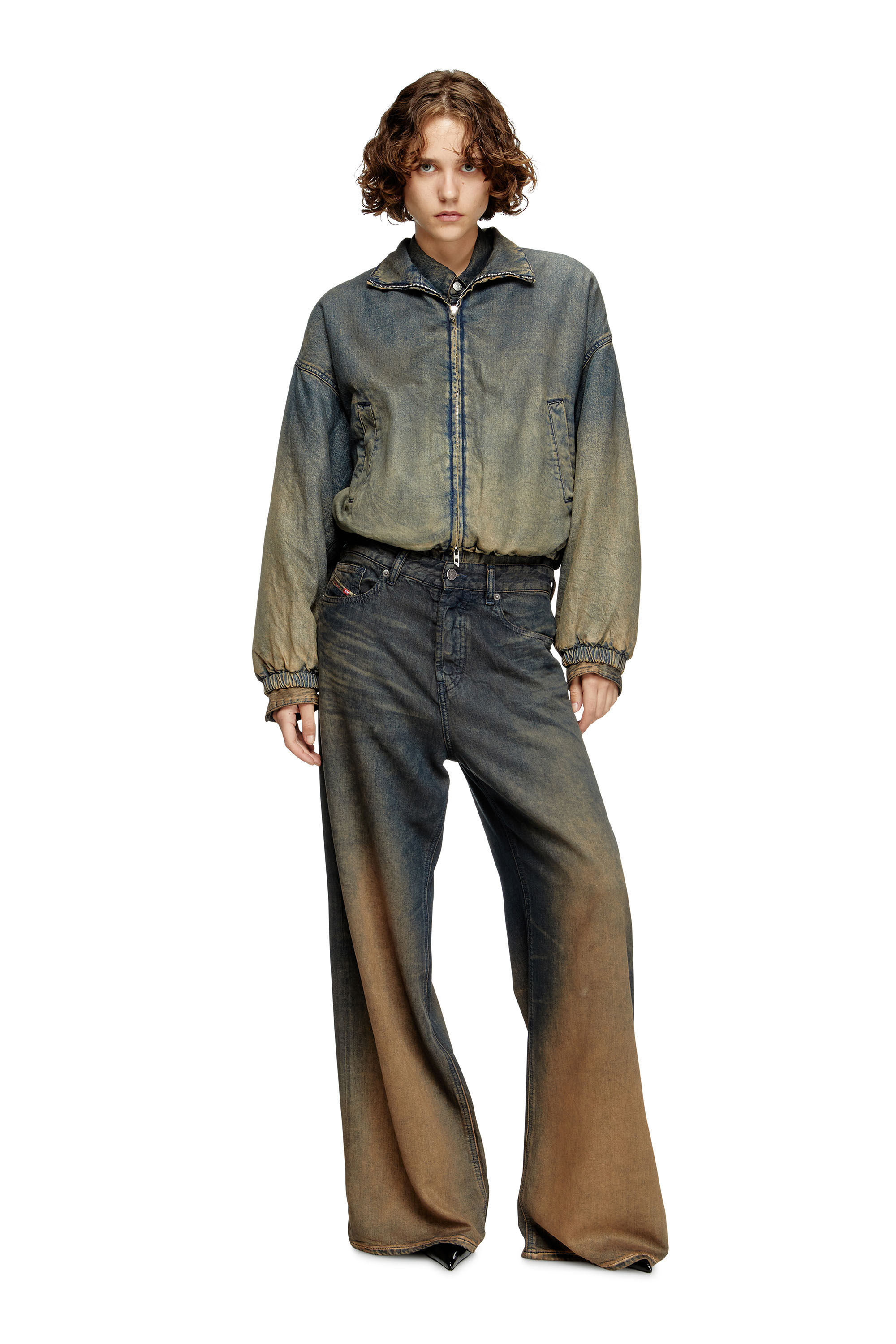 Diesel - DE-FLOWER-S, Chaqueta con cremallera de denim degradado fluido Mujer in Azul marino - 1