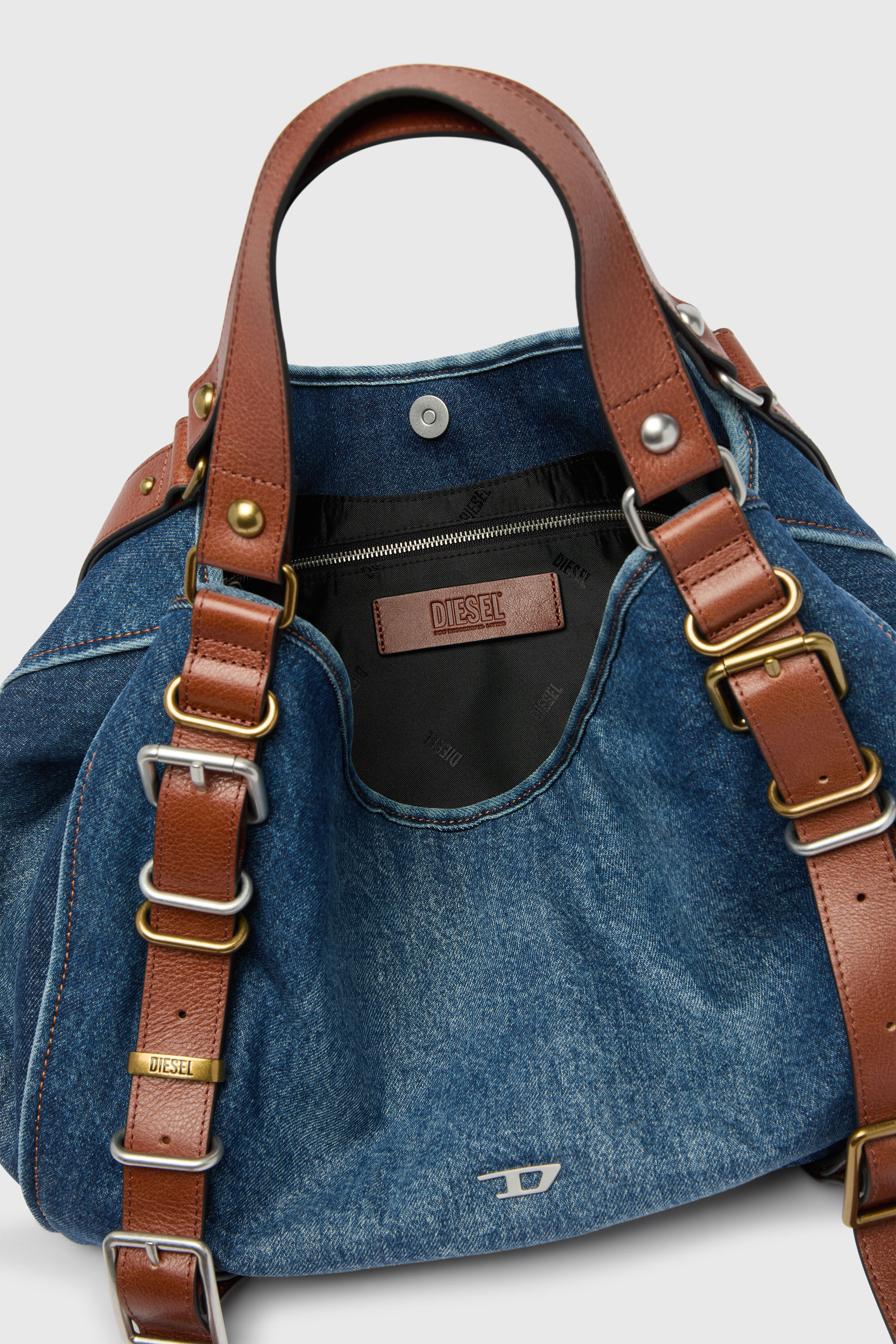 Diesel - D-ONE TOPHANDLE M, D-One-Medium bolso de mano en denim y piel Mujer in Azul marino - 3
