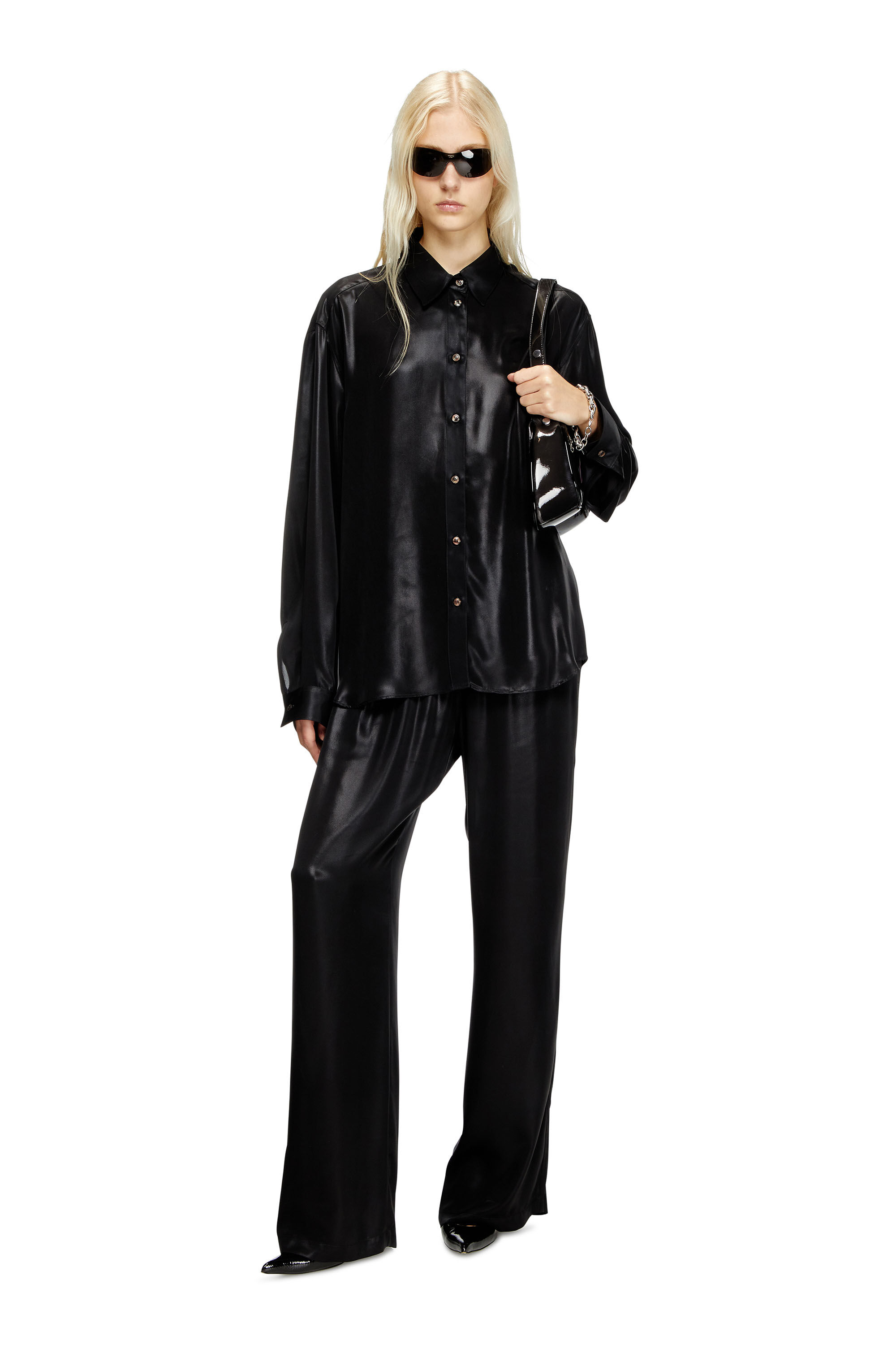 Diesel - P-DREYER-C-WN-Q1, Pantalones deportivos de satén Mujer in Negro - 1