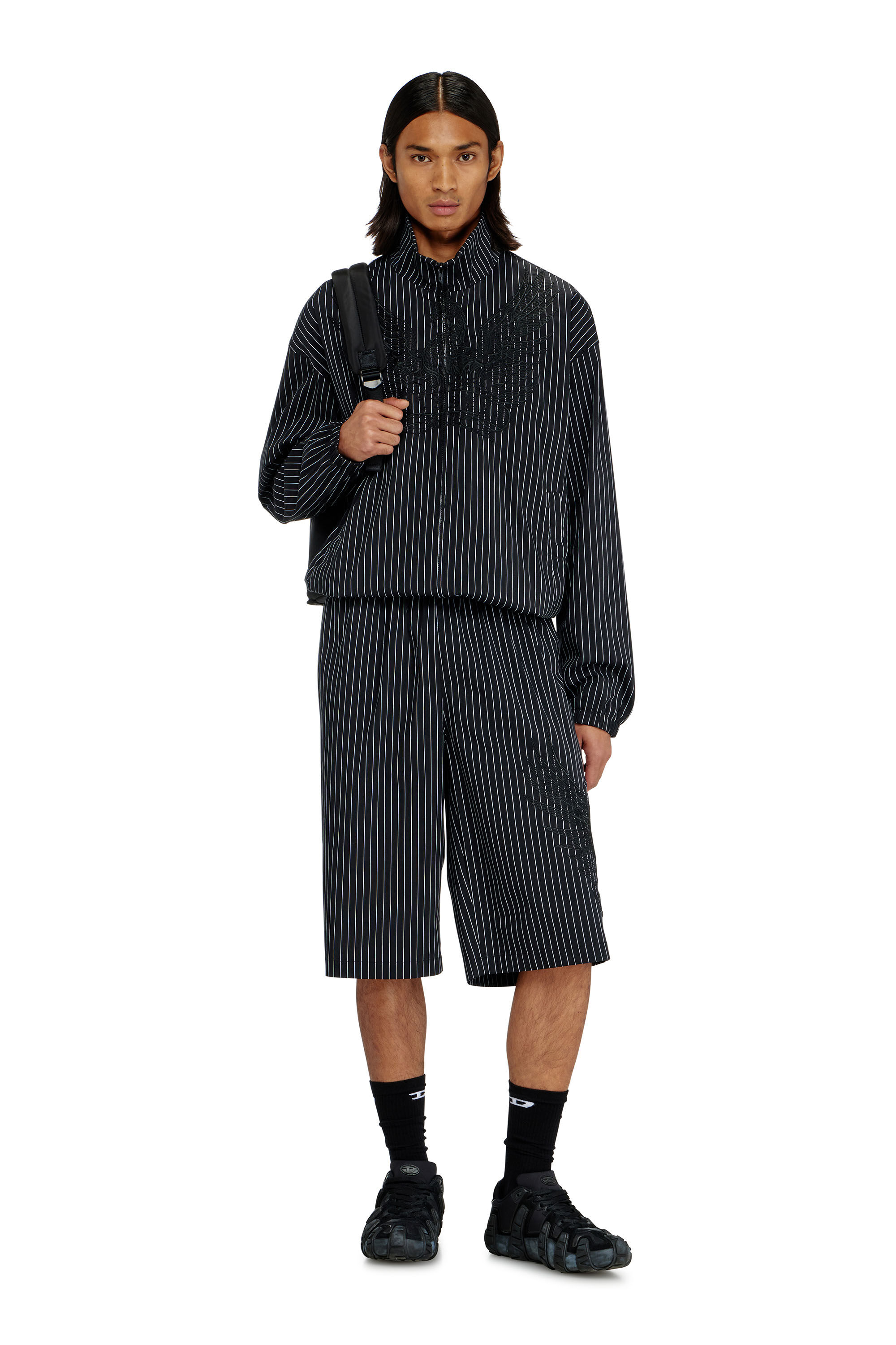 Diesel - J-CORSAR-NJCA, Nylon pinstripe Jacket con bordado de Phoenix Hombre in Negro - 1
