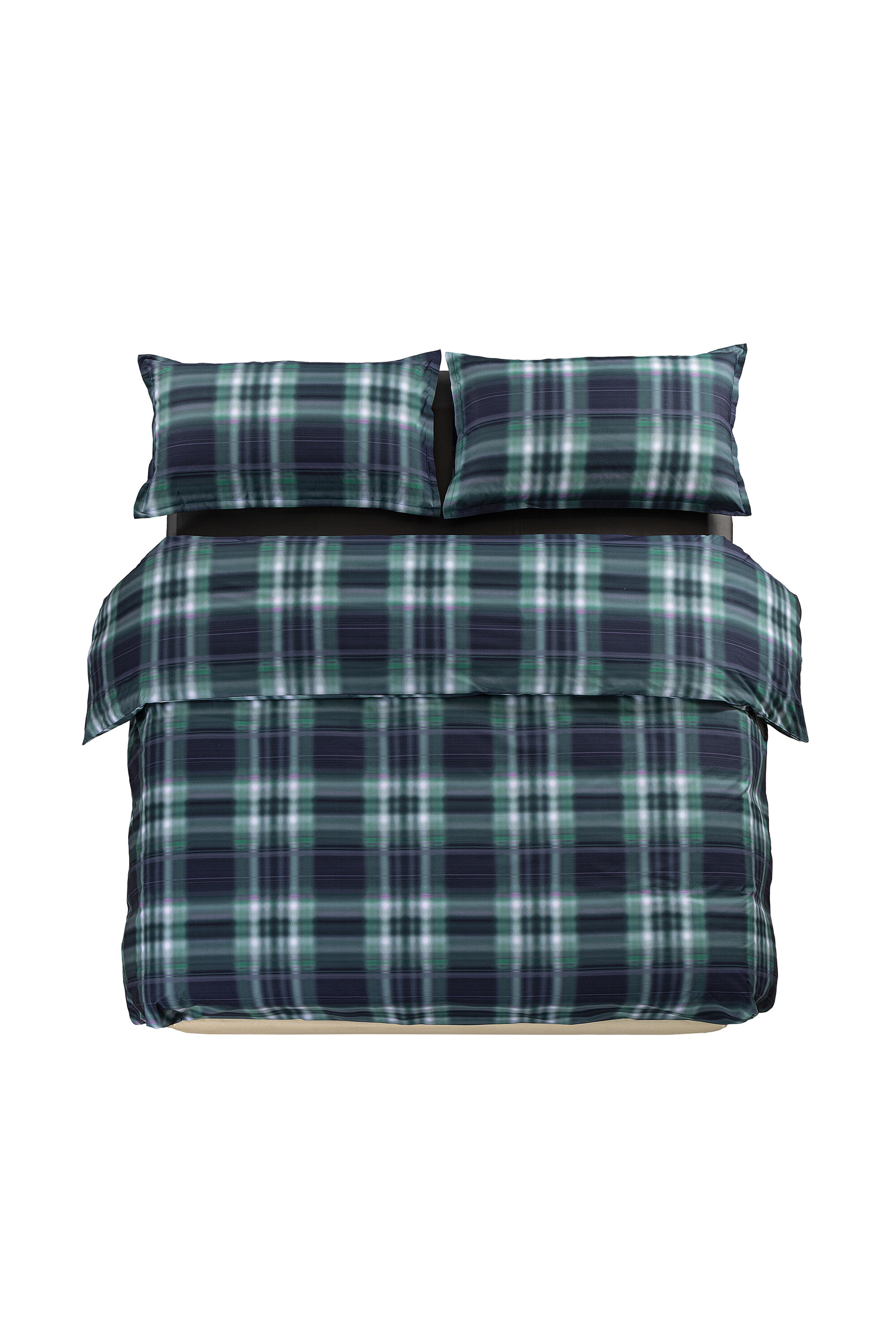 Diesel - 1016334 HAZY TARTAN BLUE DUVET COVER SET, Juego defunda n&oacute;rdica de percal para cama queen size Unisex in Multicolor - 1