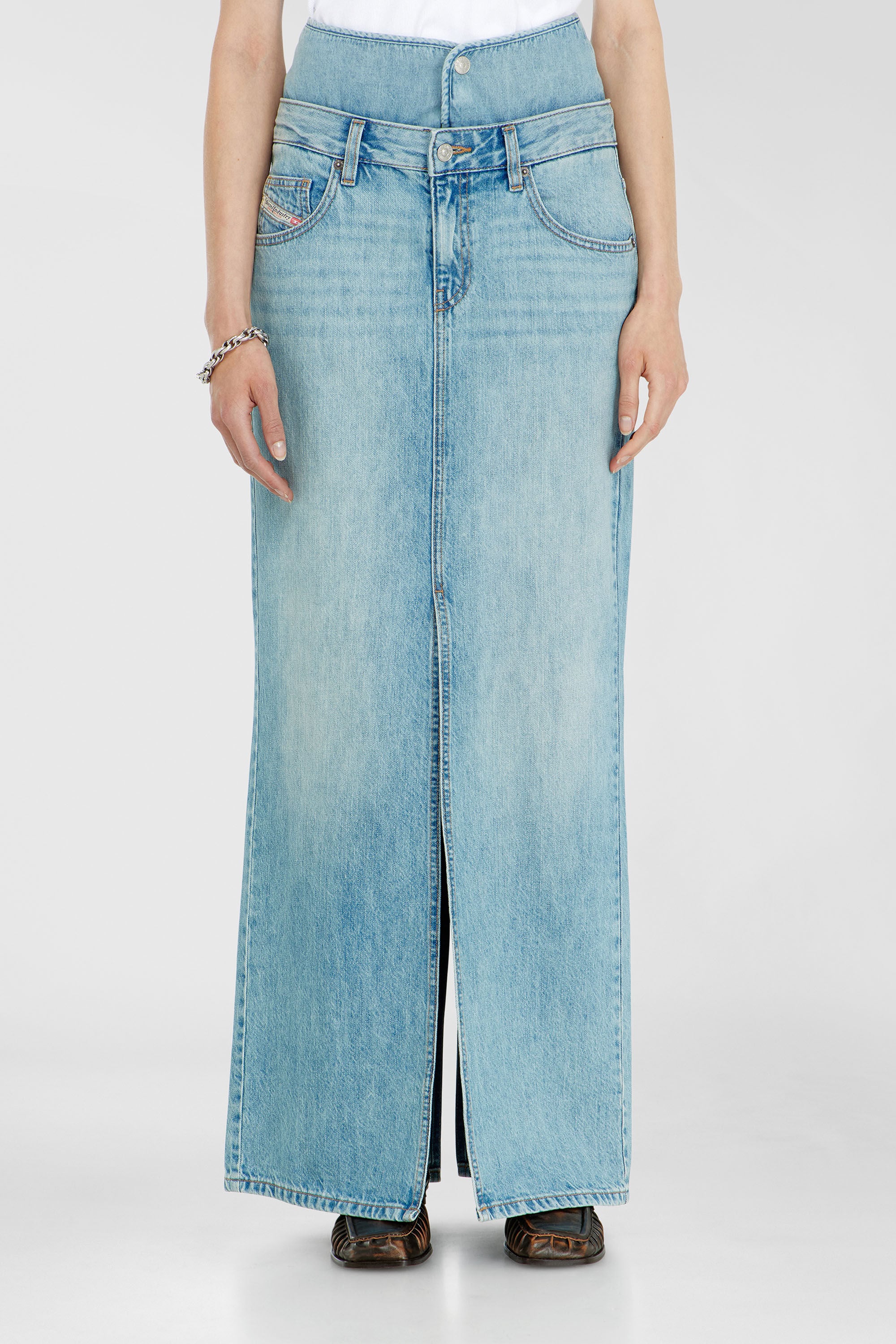 Diesel - DE-SPIVEY, Jean-illusion falda vaquera maxi con aberturas Mujer in Azul marino - 3