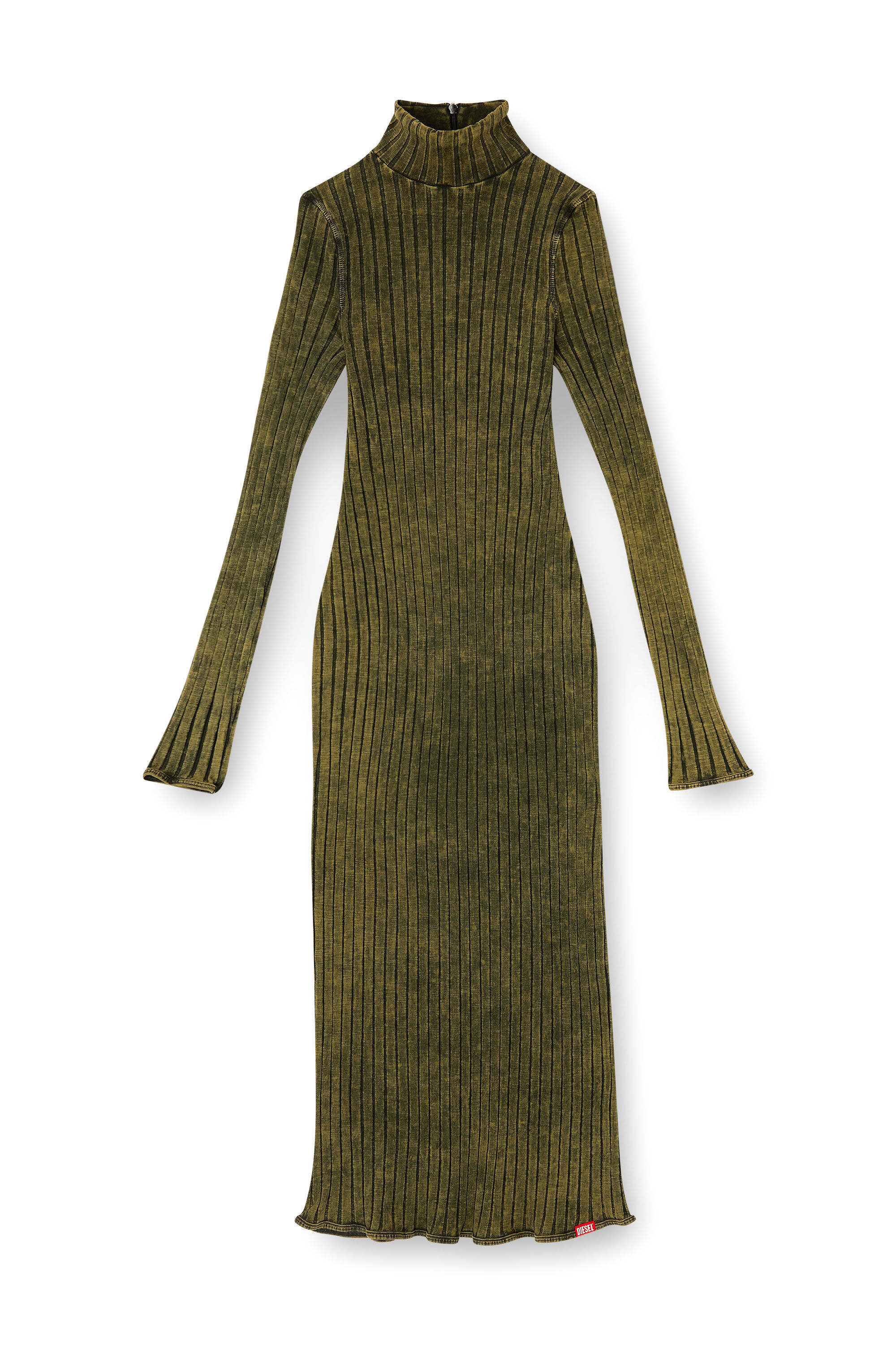 Diesel - D-WAVYA, Vestido midi en jersey de canalé ancho tratado Mujer in Verde - 2