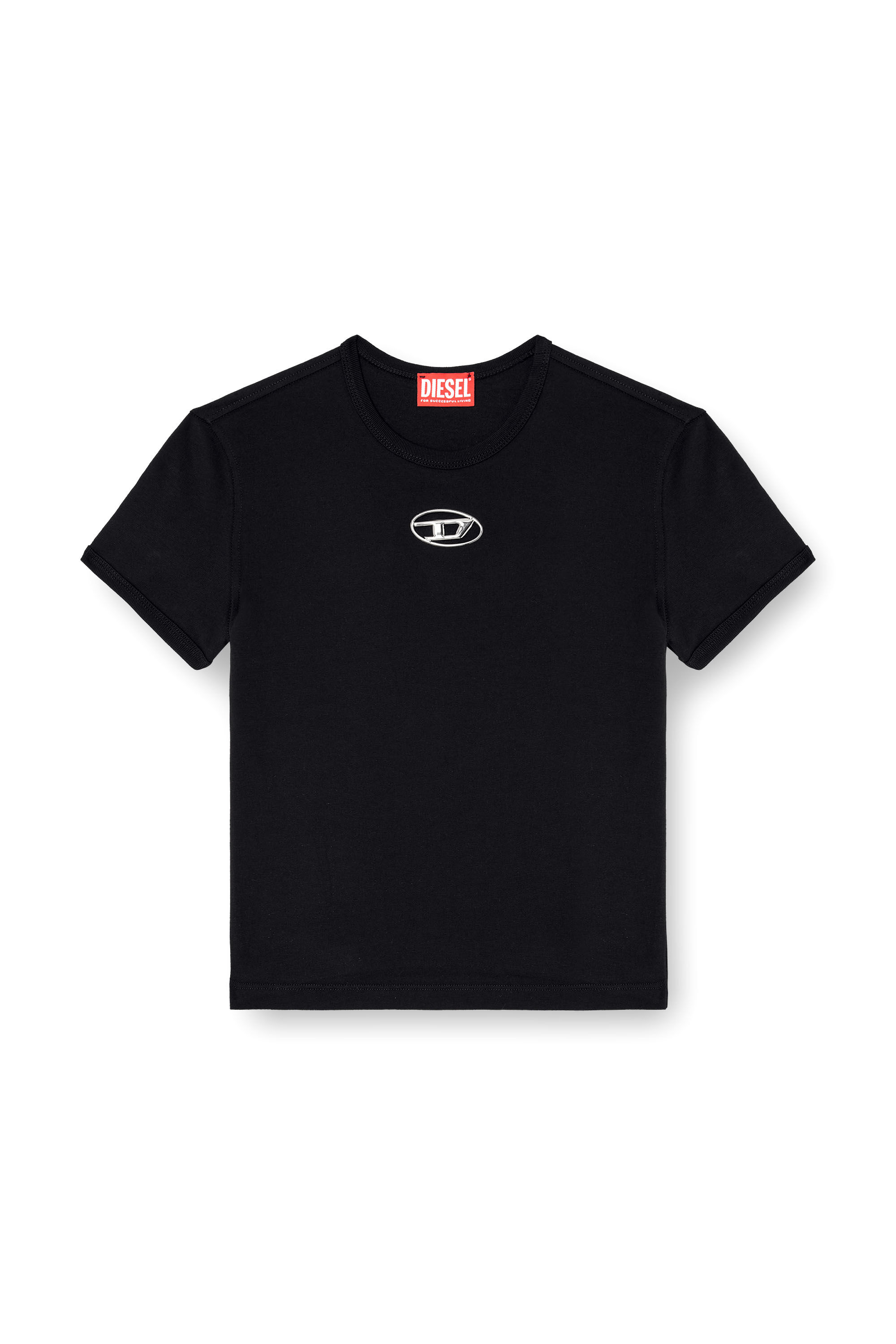 Diesel - T-UNCUTIE-LONG-OD-Q1, Camiseta de fit entallado con logotipo Oval D recortado Mujer in Negro - 2