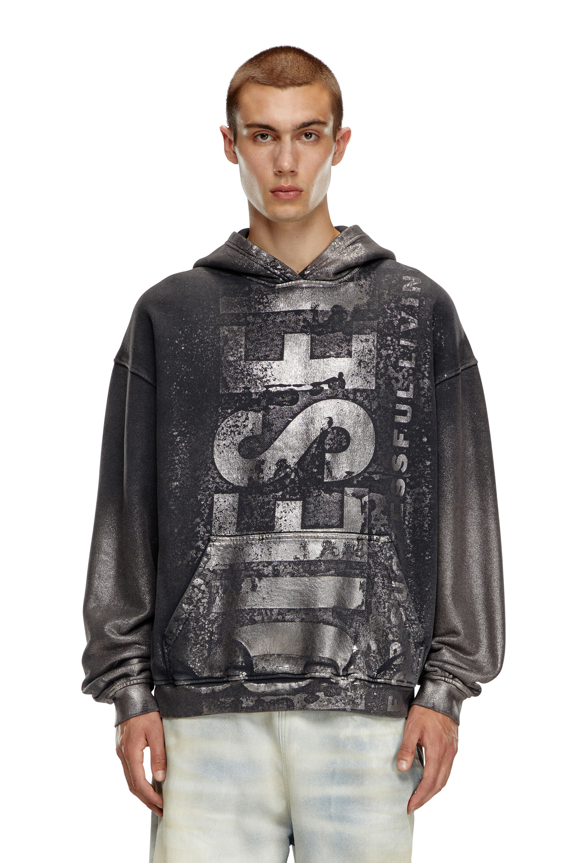 Diesel - S-BOXT-HOOD-Q6, Sudadera metalizada con capucha y logotipo Hombre in Negro - 3