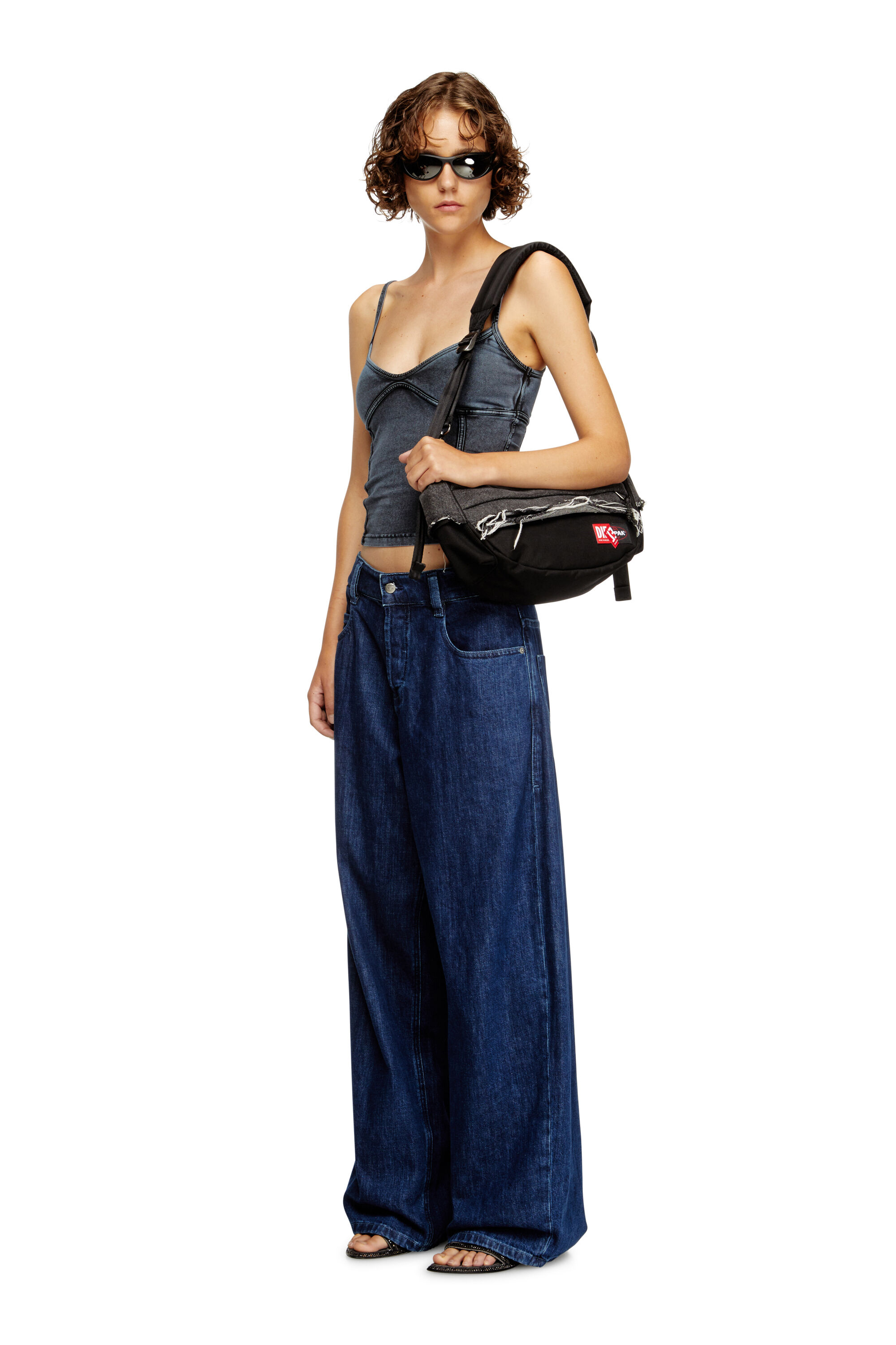 Diesel - DIESEL SHOULDER BAG, Bolso de hombro en denim destruido y CORDURA® Unisex in Negro - 7