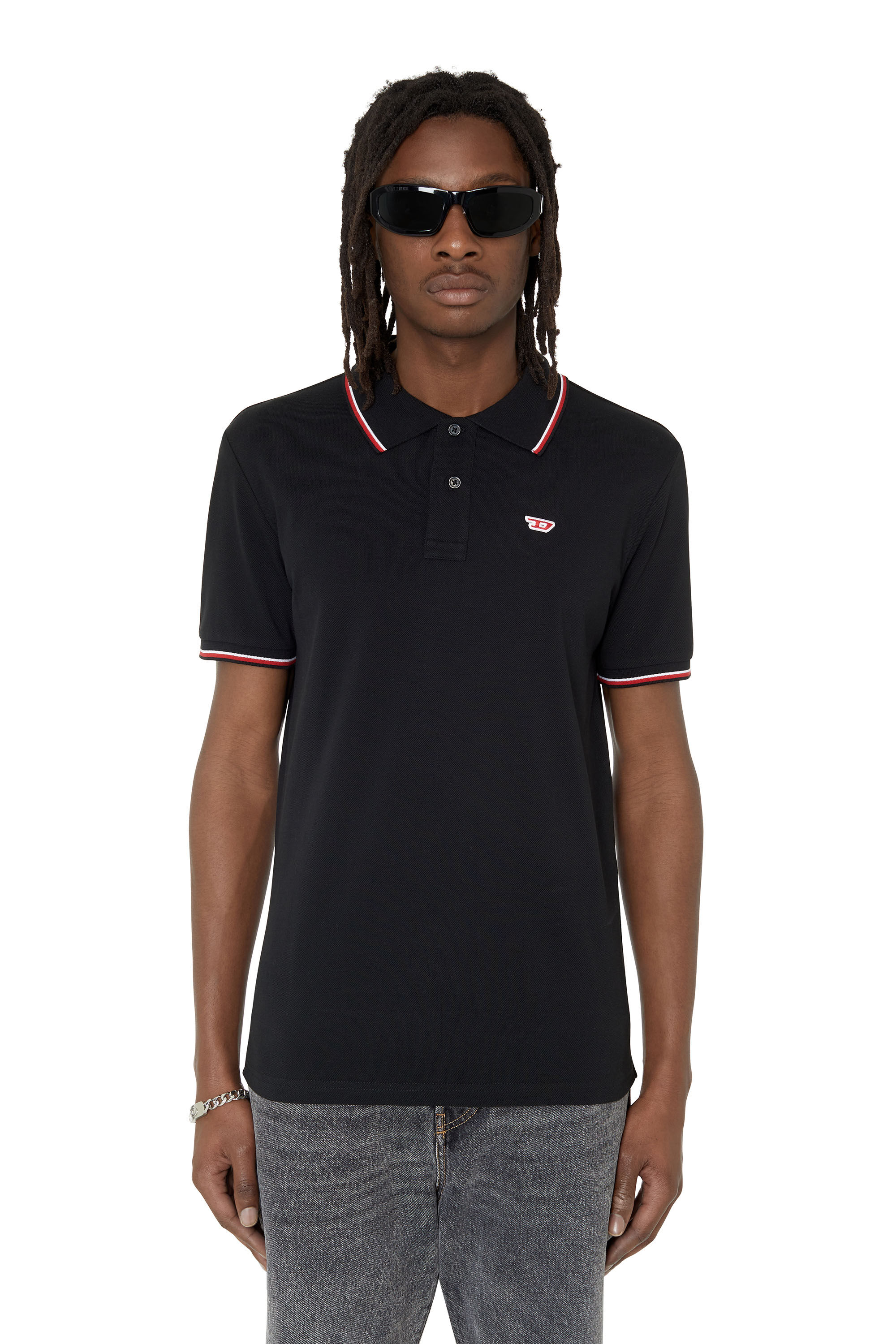 Diesel - T-SMITH-D, Man Polo shirt with striped trims in Black - Image 3