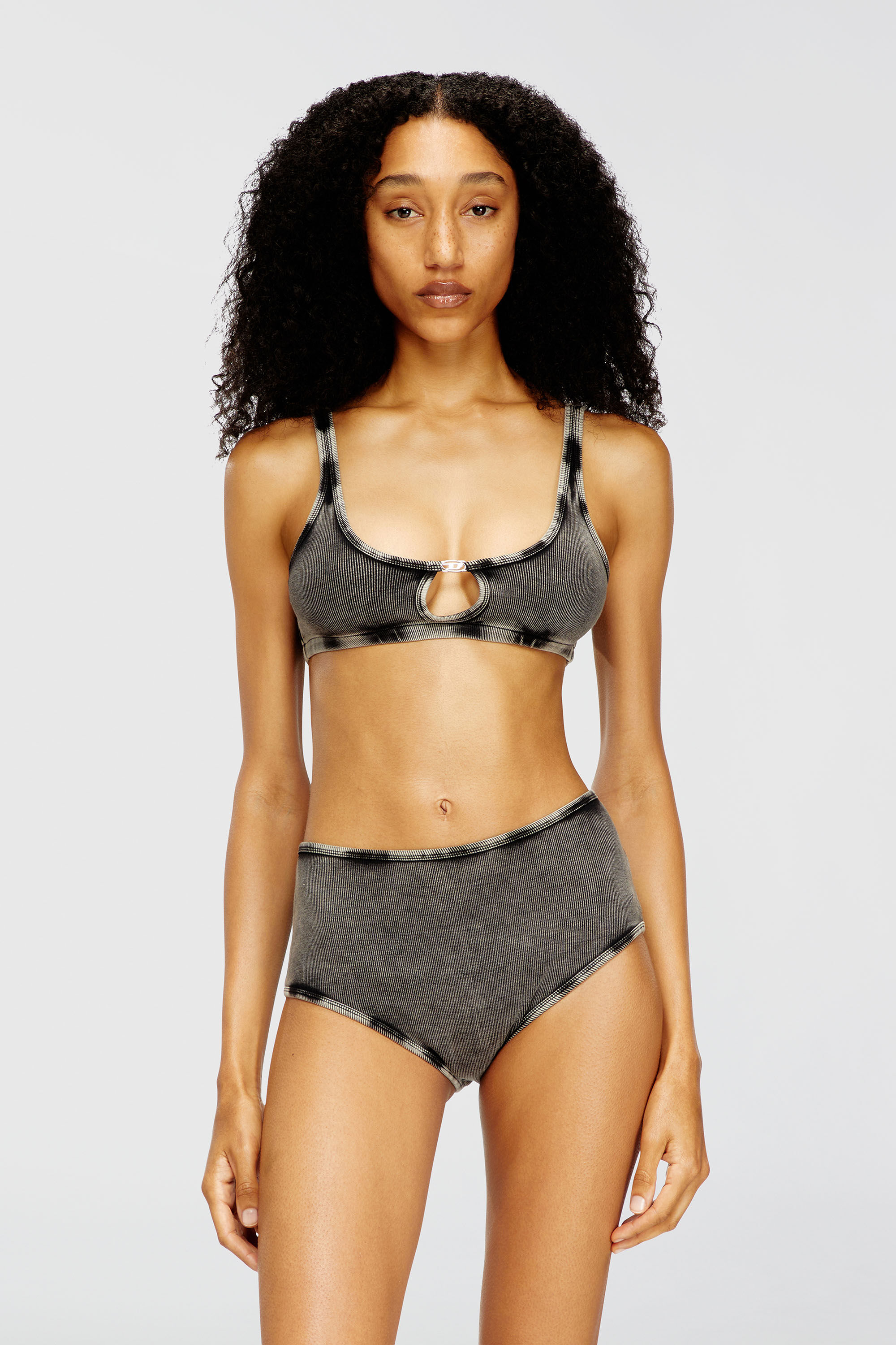 Diesel - FLORENCE-DNM, Bralette de canal&eacute; de algod&oacute;n con joya Oval D Mujer in Gris - 3