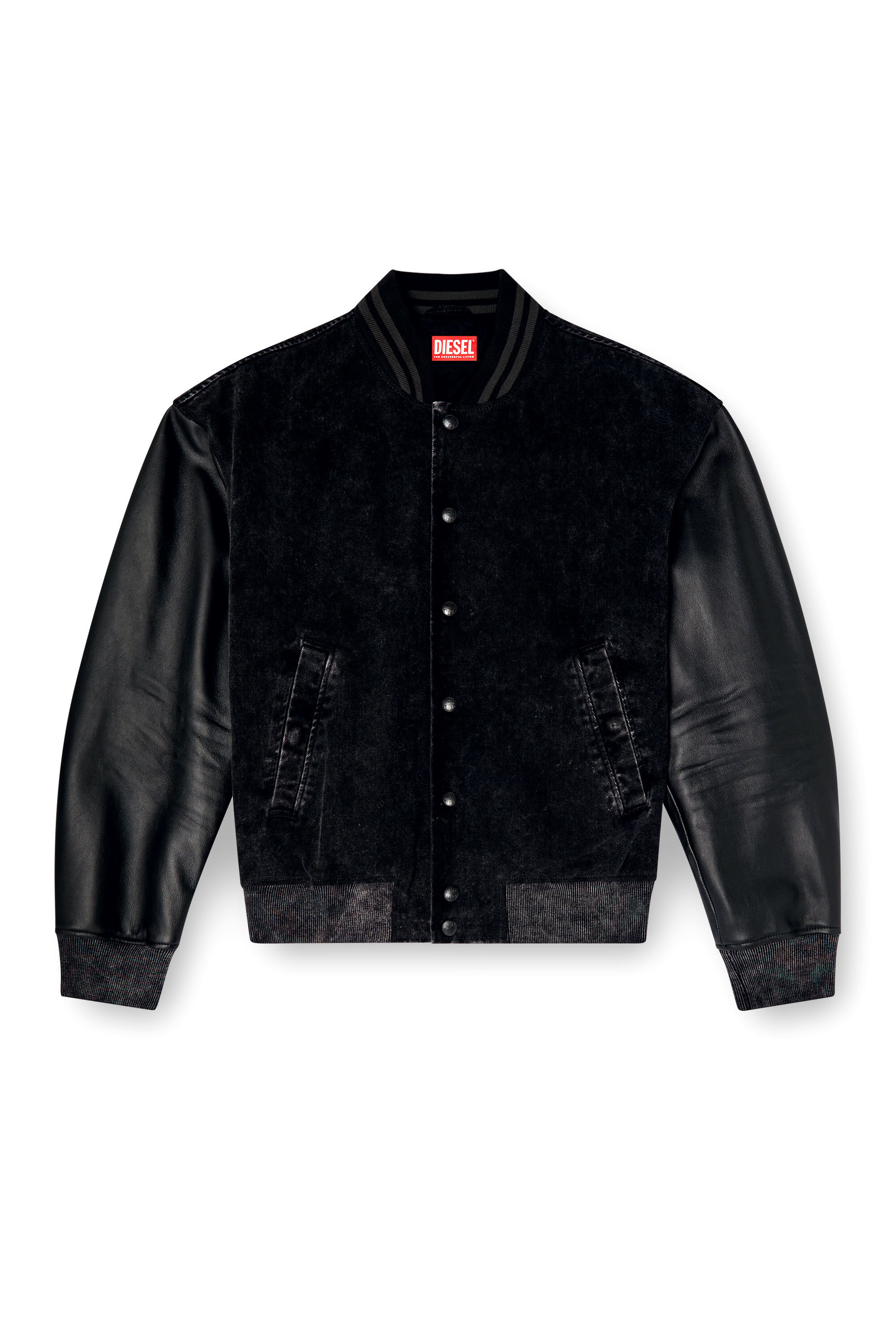 Diesel - L-NYN, Chaqueta bomber de denim y cuero Hombre in Negro - 2