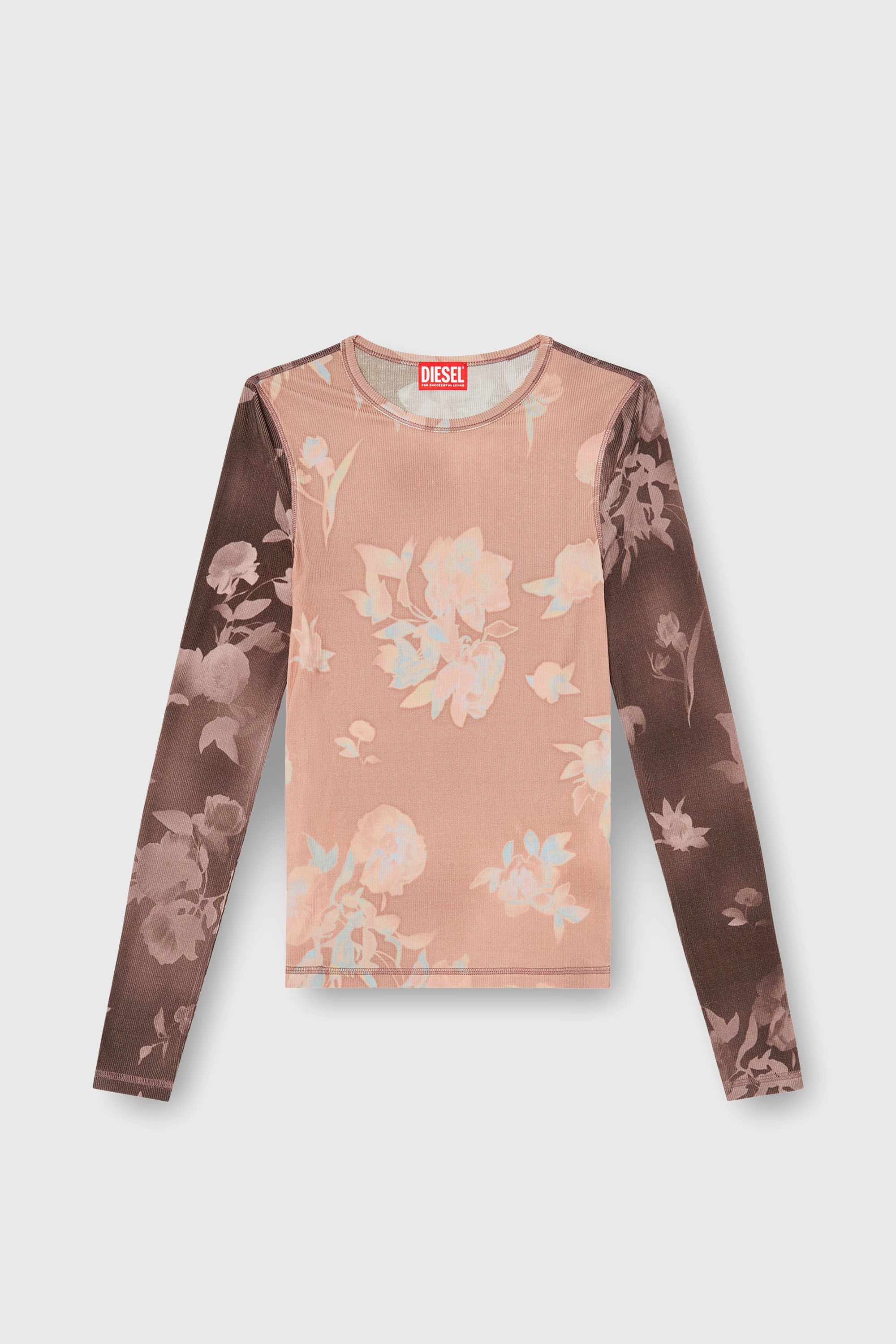 Diesel - T-MOKY-LS, Woman's Top in floral-print ribbed jersey in Pink/Brown - 2