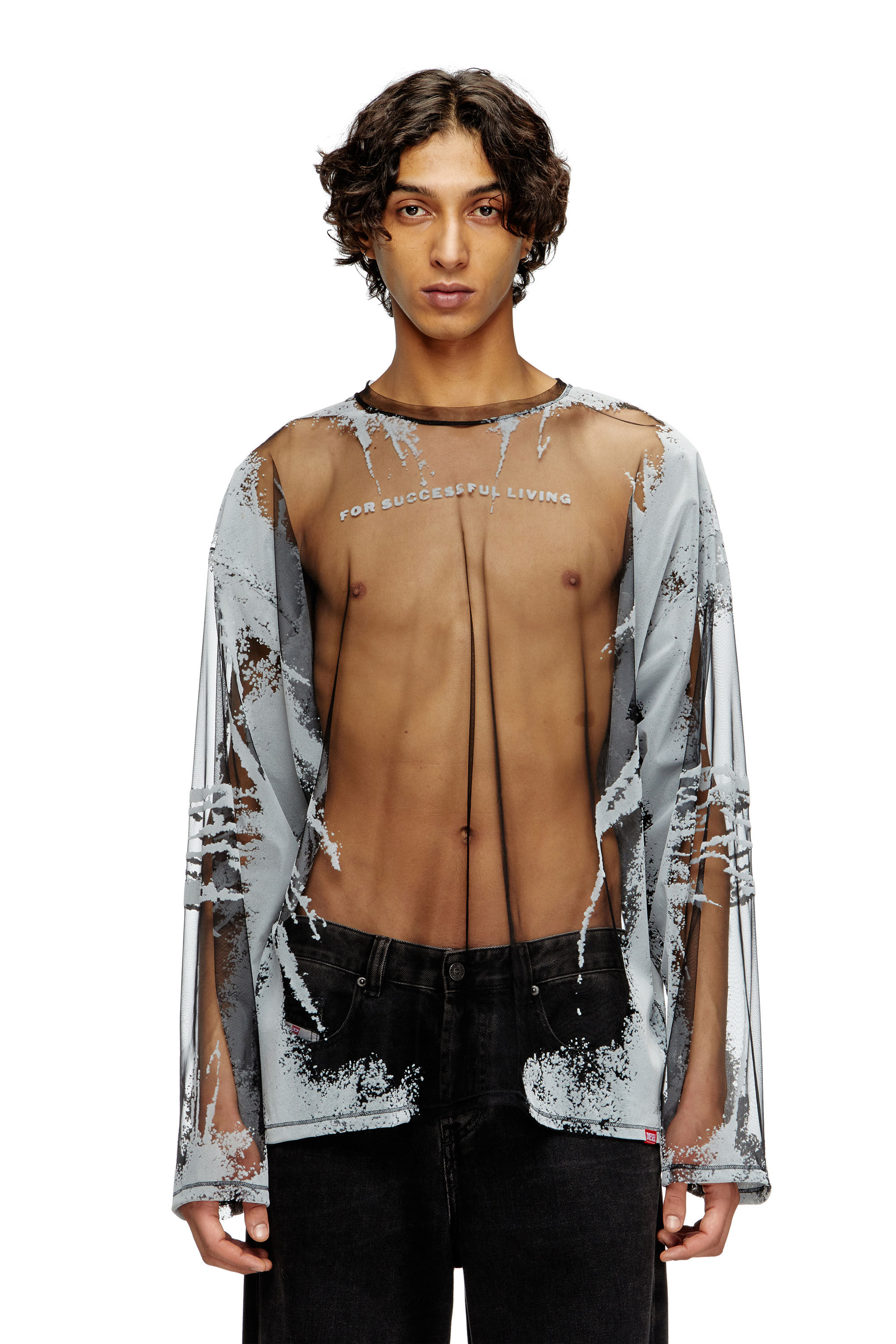 Diesel - T-HASSAN-LS-A, Camiseta de nailon con estampado de letras de canciones y manga larga Unisex in Negro - 3