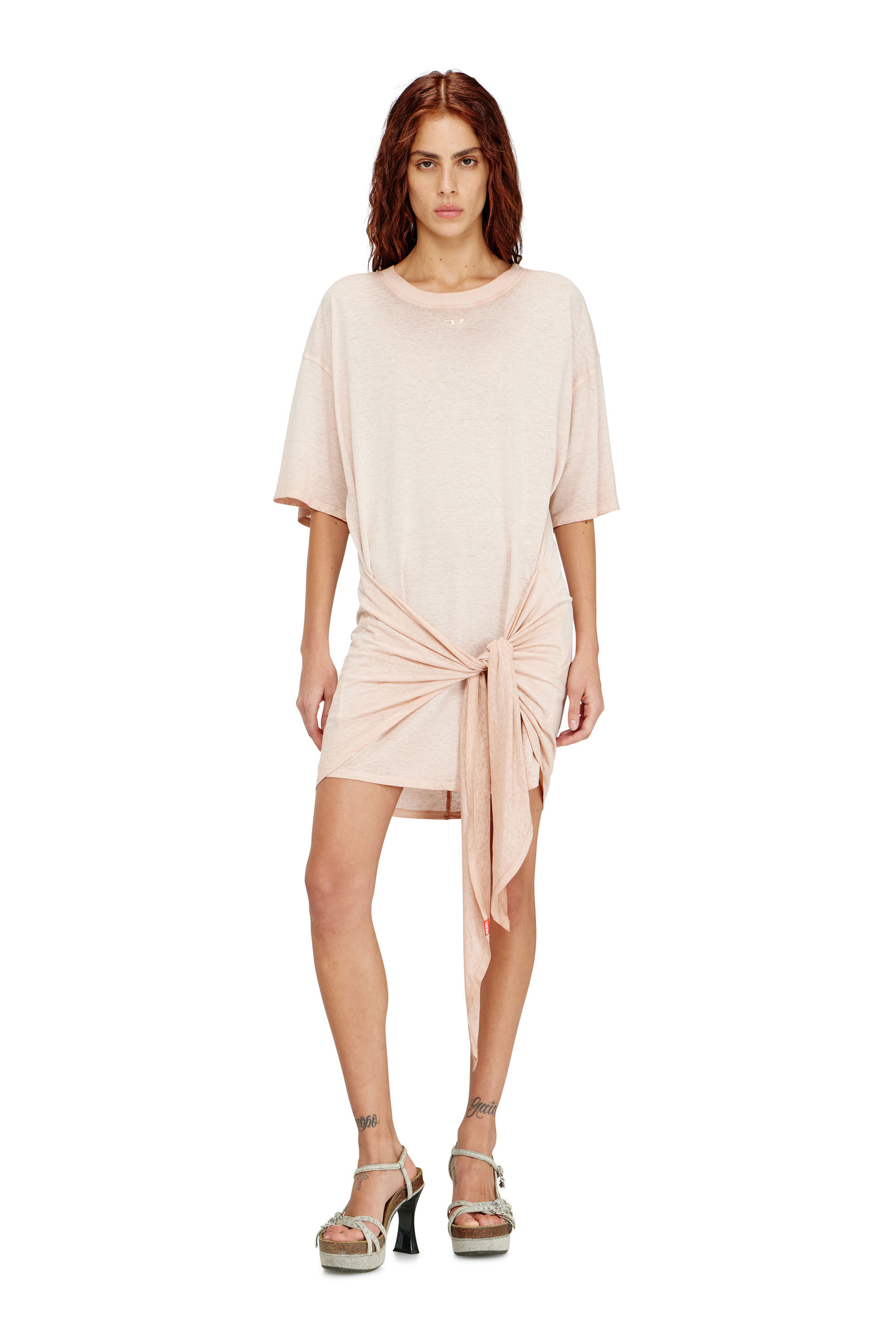 Diesel - D-EIVOR-S1, Vestido de c&aacute;&ntilde;amo y algod&oacute;n con detalle cruzado Mujer in ToBeDefined - 2