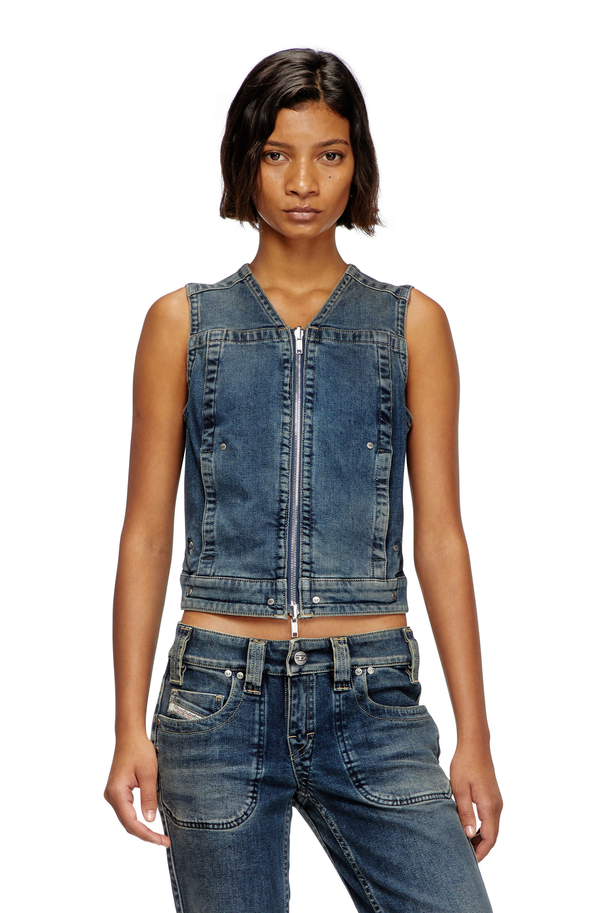 Diesel - DE-PROOF-RE, Top con cremallera de Rehab denim Mujer in Azul marino - 3