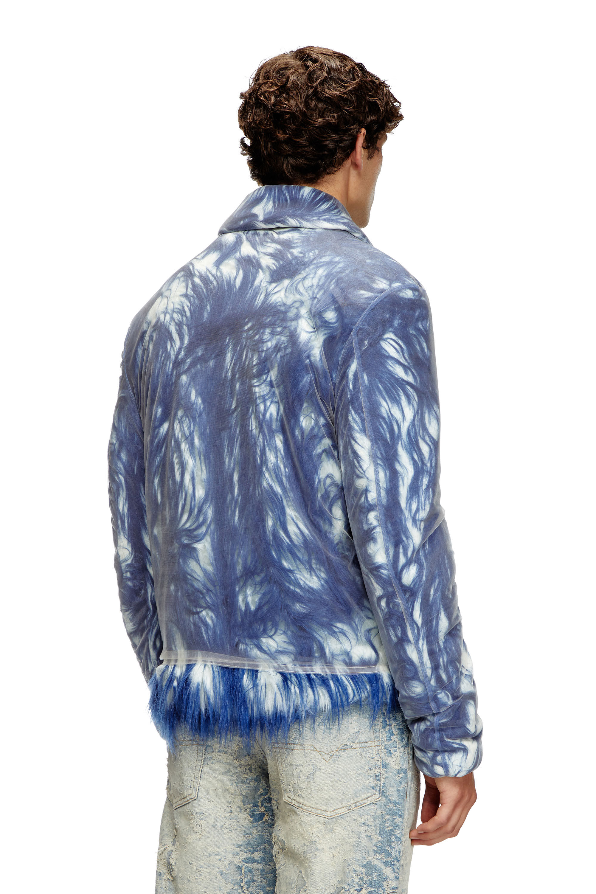 Diesel - W-WOUFY, Chaqueta mullida con superposición de tul transparente Hombre in Azul marino - 4