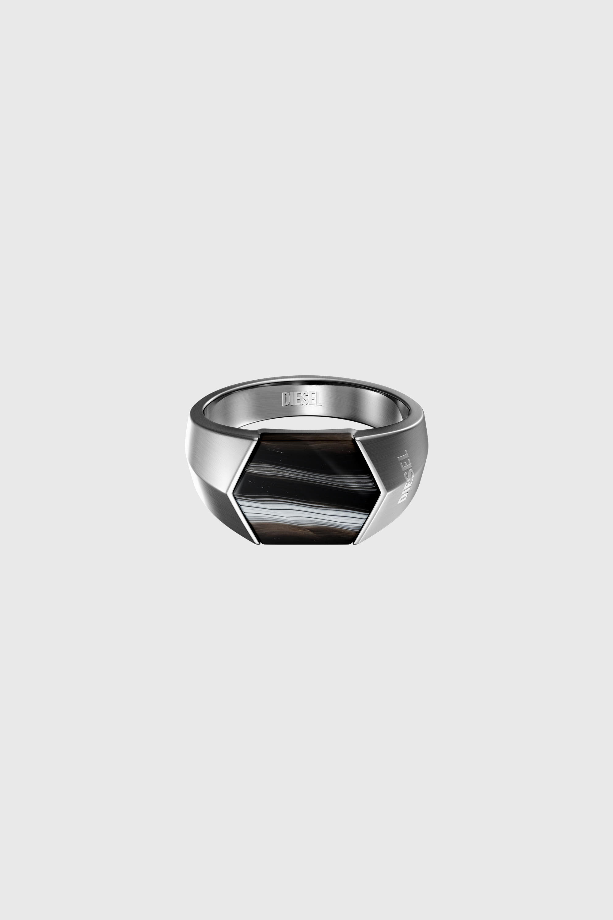 Diesel - DX1711040, Anillo sello de &aacute;gata negra Unisex in Plateado - 2