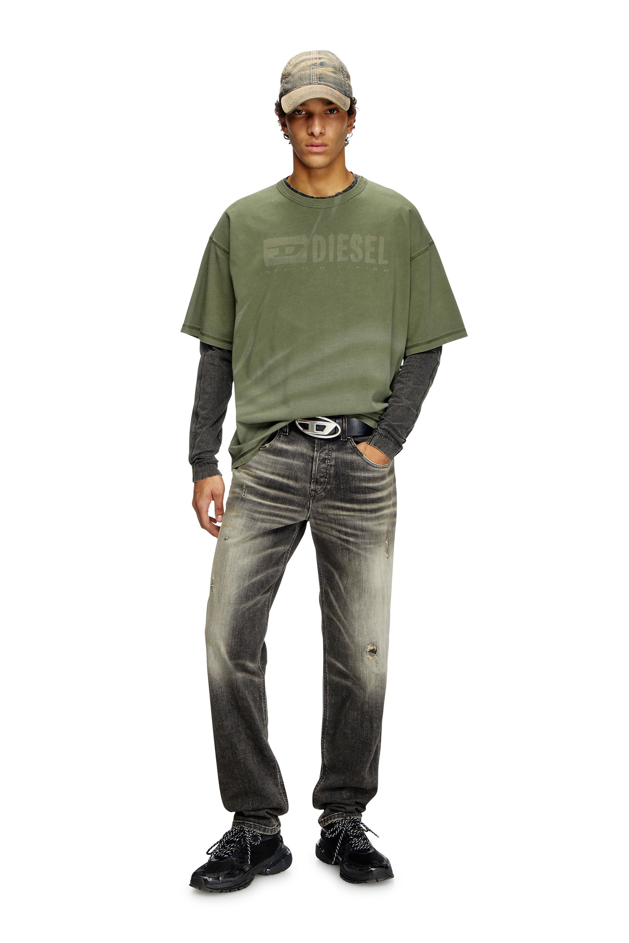 Diesel - T-ADJUST-R13, Camiseta con el logotipo desteñido con láser Hombre in Verde - 1