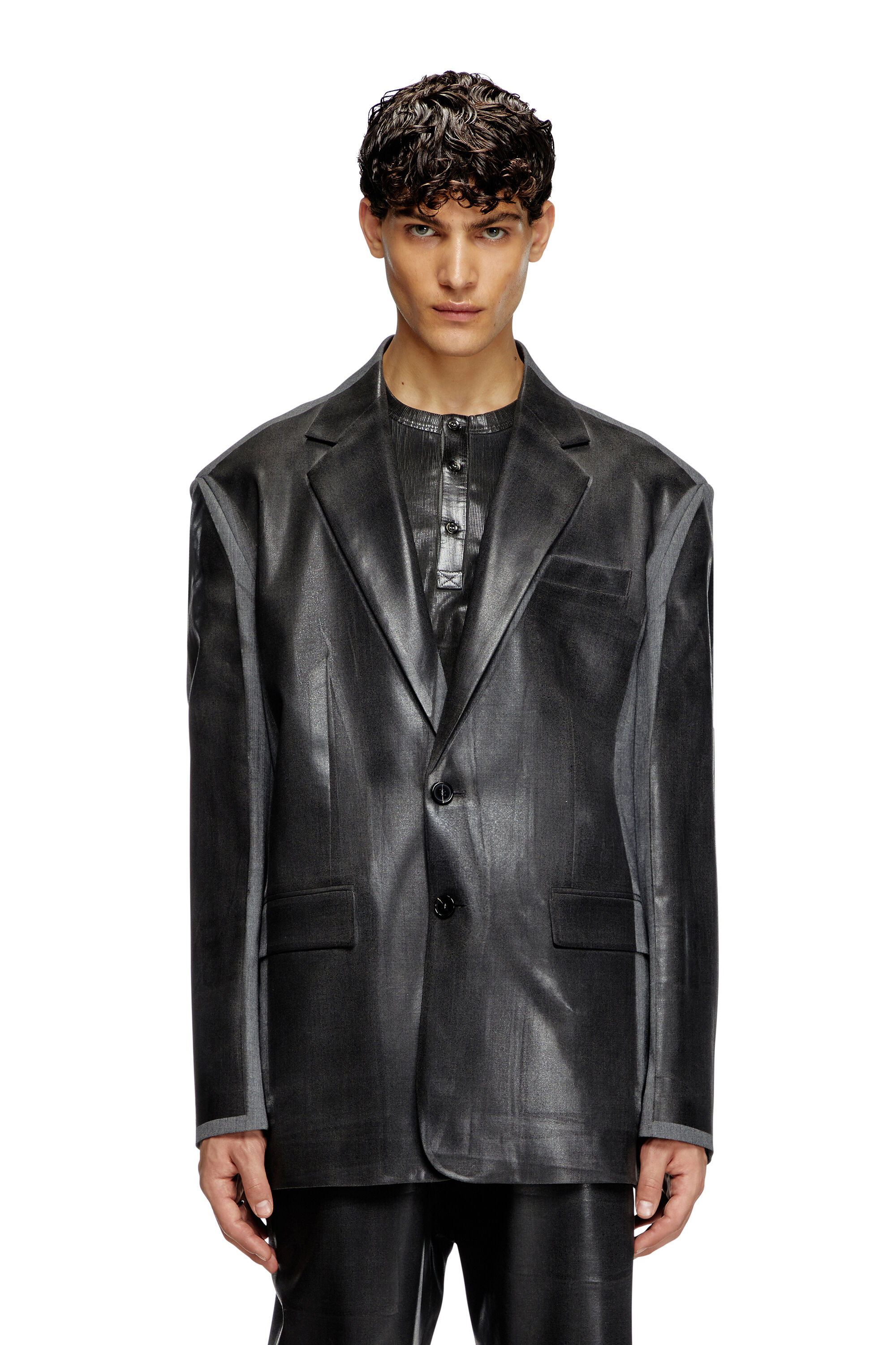 Diesel - J-OVER-DD, Blazer extragrande con parte delantera recubierta Unisex in Negro - 3