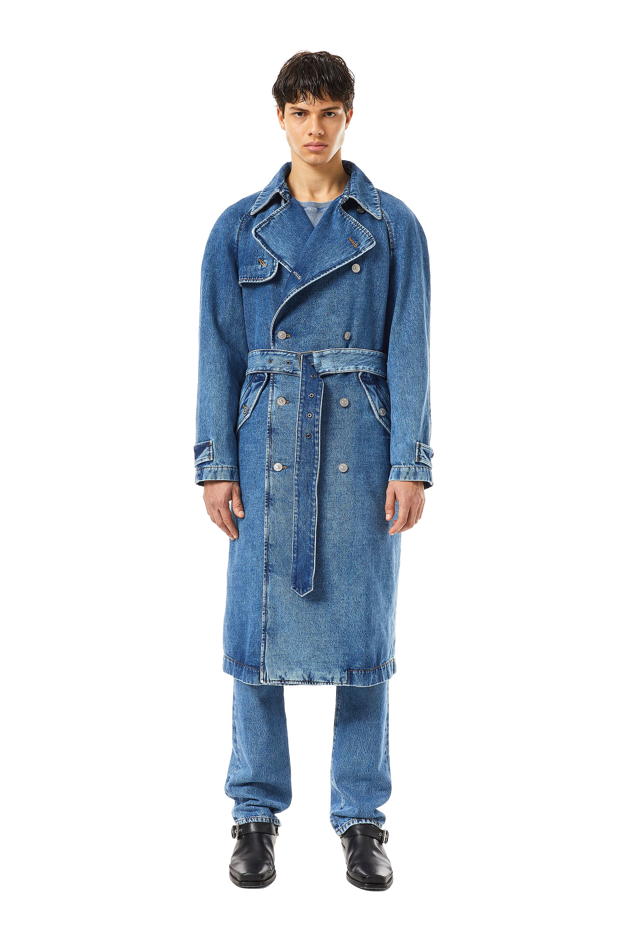 Diesel - D-DELIRIOUS DOUBLE BREASTED TRENCH COAT, Azul medio - Image 3