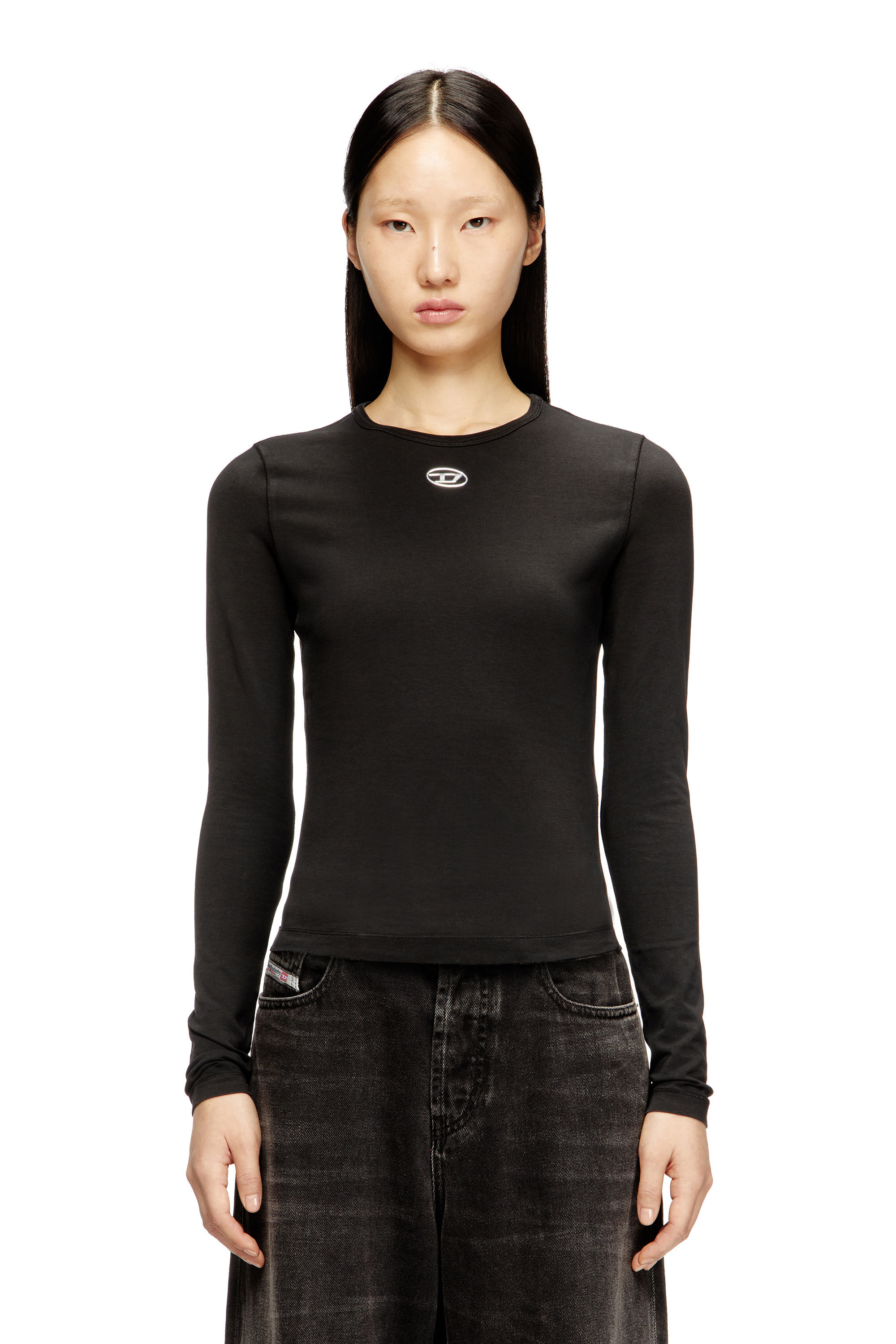 Diesel - T-UNCUTIESLONG-LS-OD, Jersey de algodón con logotipo Oval D Mujer in ToBeDefined - 3