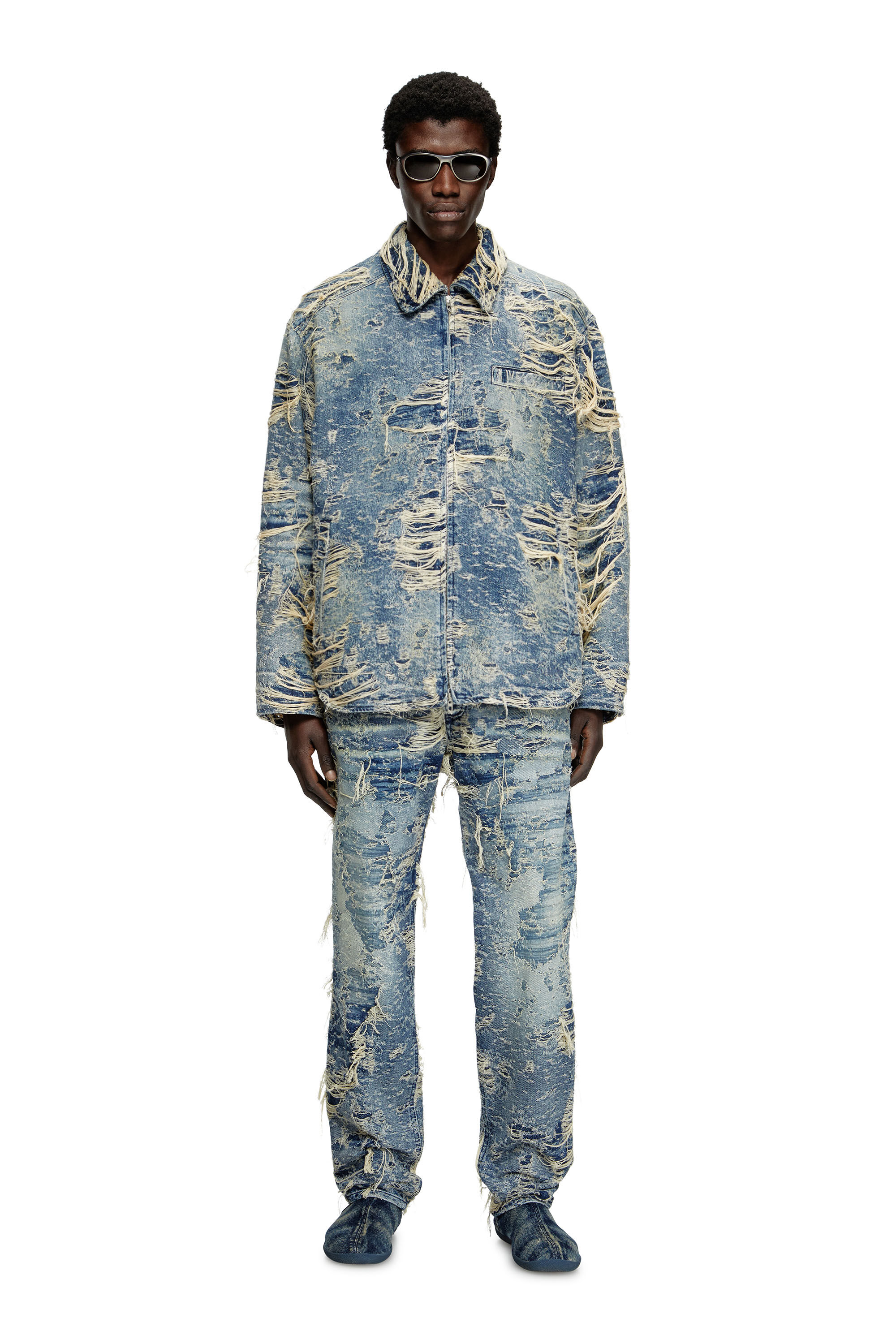 Diesel - D-IVAR-FSG1, Chaqueta de denim con hilos flotantes Hombre in Azul marino - 1