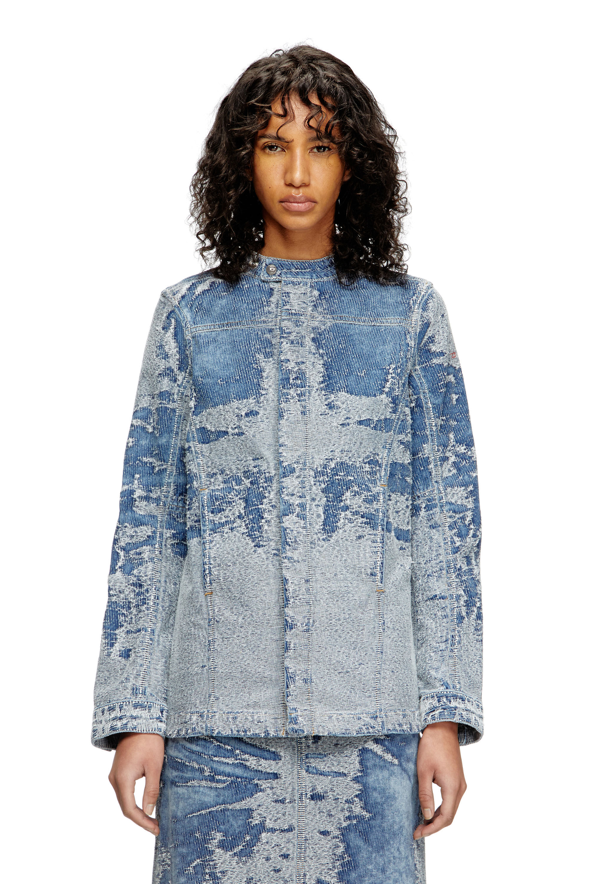 Diesel - DE-MOR-S1, Chaqueta de denim en jacquard desgastado Mujer in Azul marino - 3