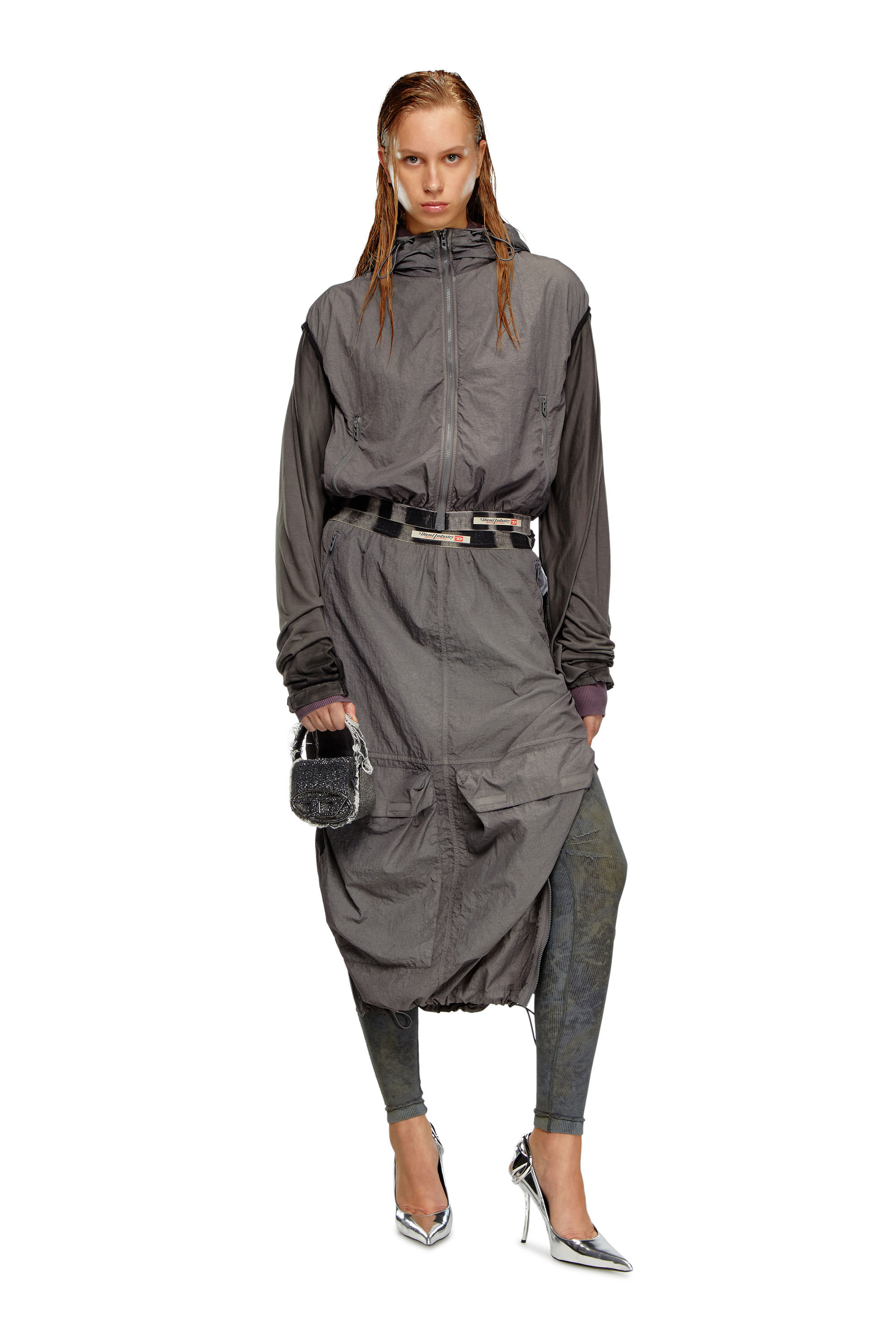 Diesel - G-RANT, Mujer Chaleco con capucha de nailon reciclado in Gris - Image 1