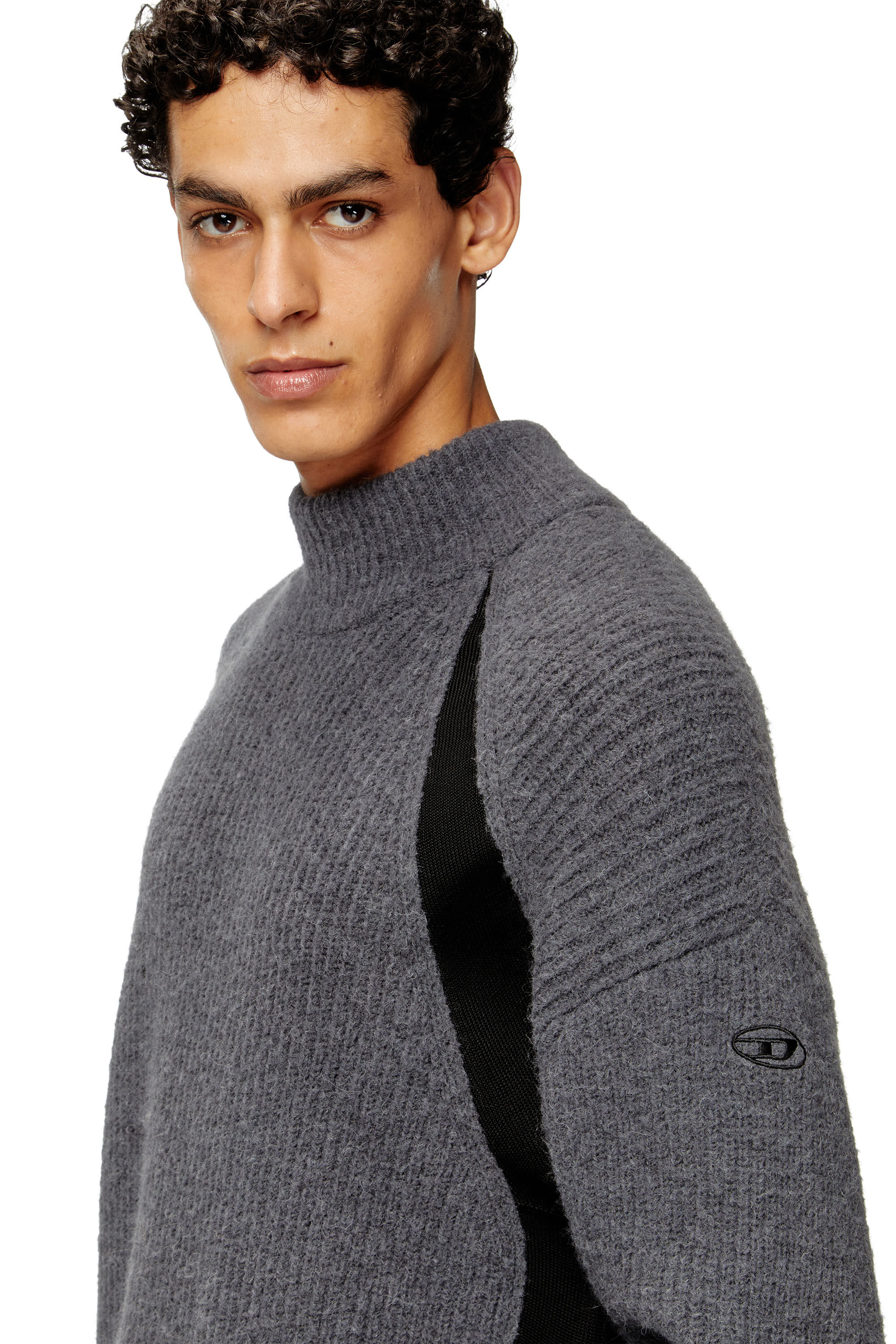 Diesel - K-LOLLO-TN, Jersey de mezcla de alpaca con inserciones de tejido contrastantes Hombre in Gris - 5
