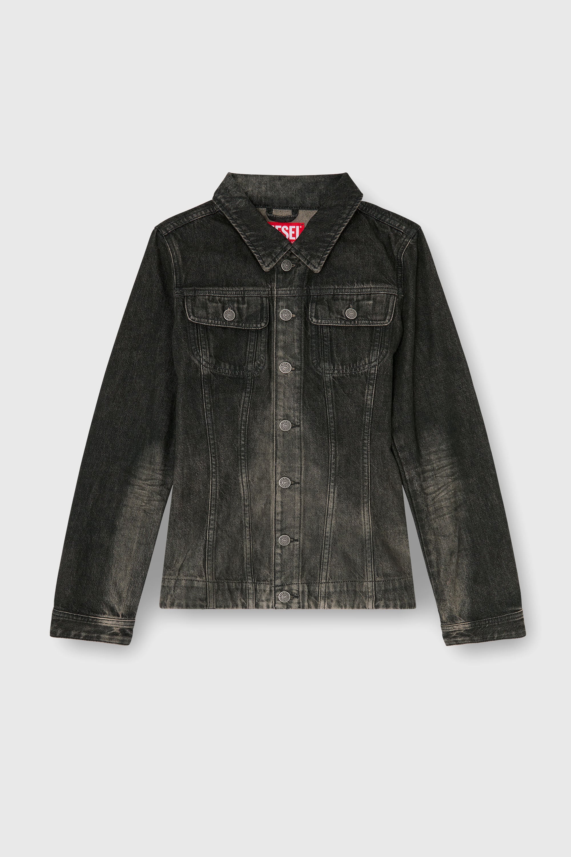 Diesel - DE-KATERIN-FSJ, Chaqueta trucker entallada de denim efecto sucio Mujer in Negro - 2