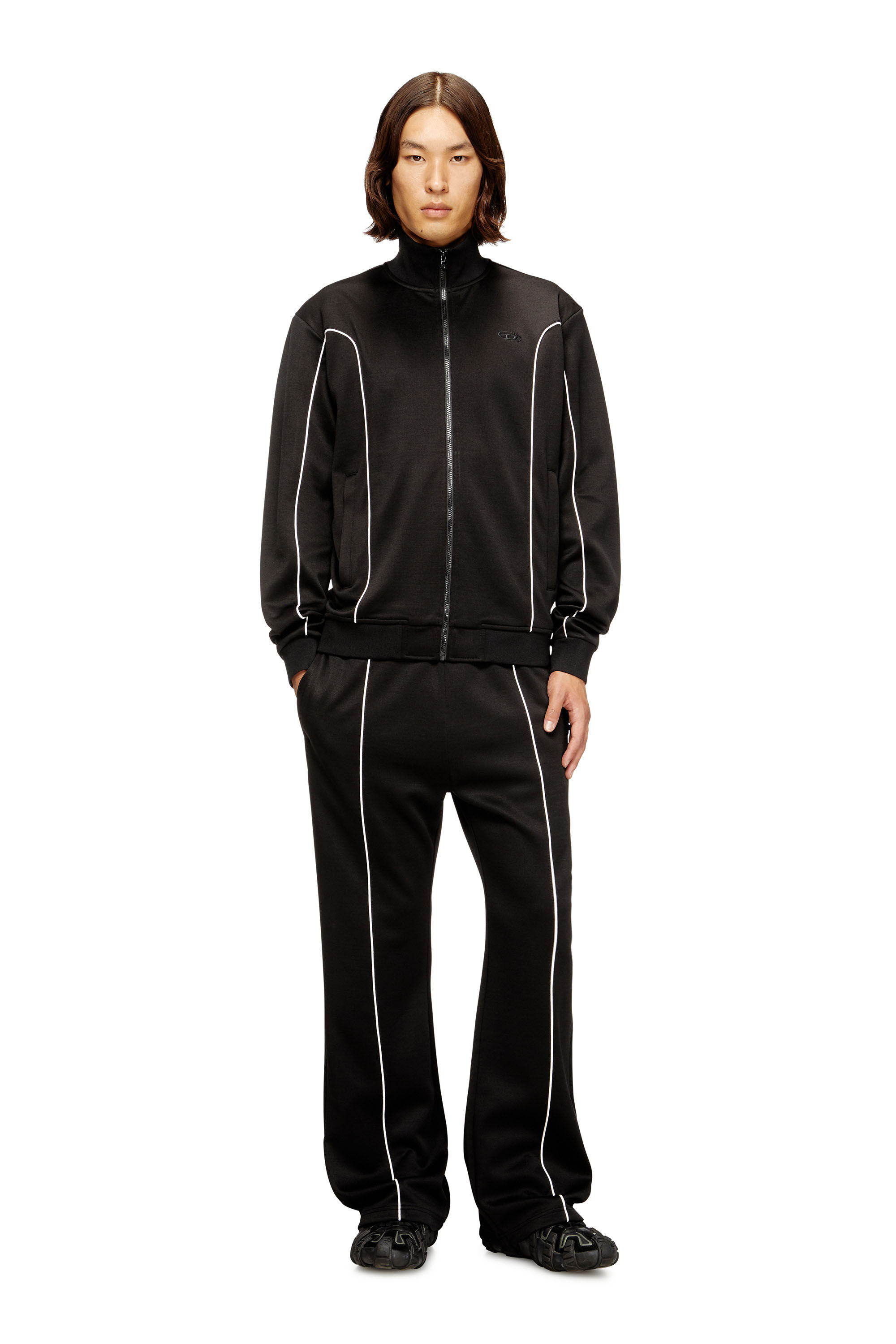 Diesel - S-LOCKING-DO, Chaqueta de chándal de felpa con ribetes en contraste Hombre in Negro - 1