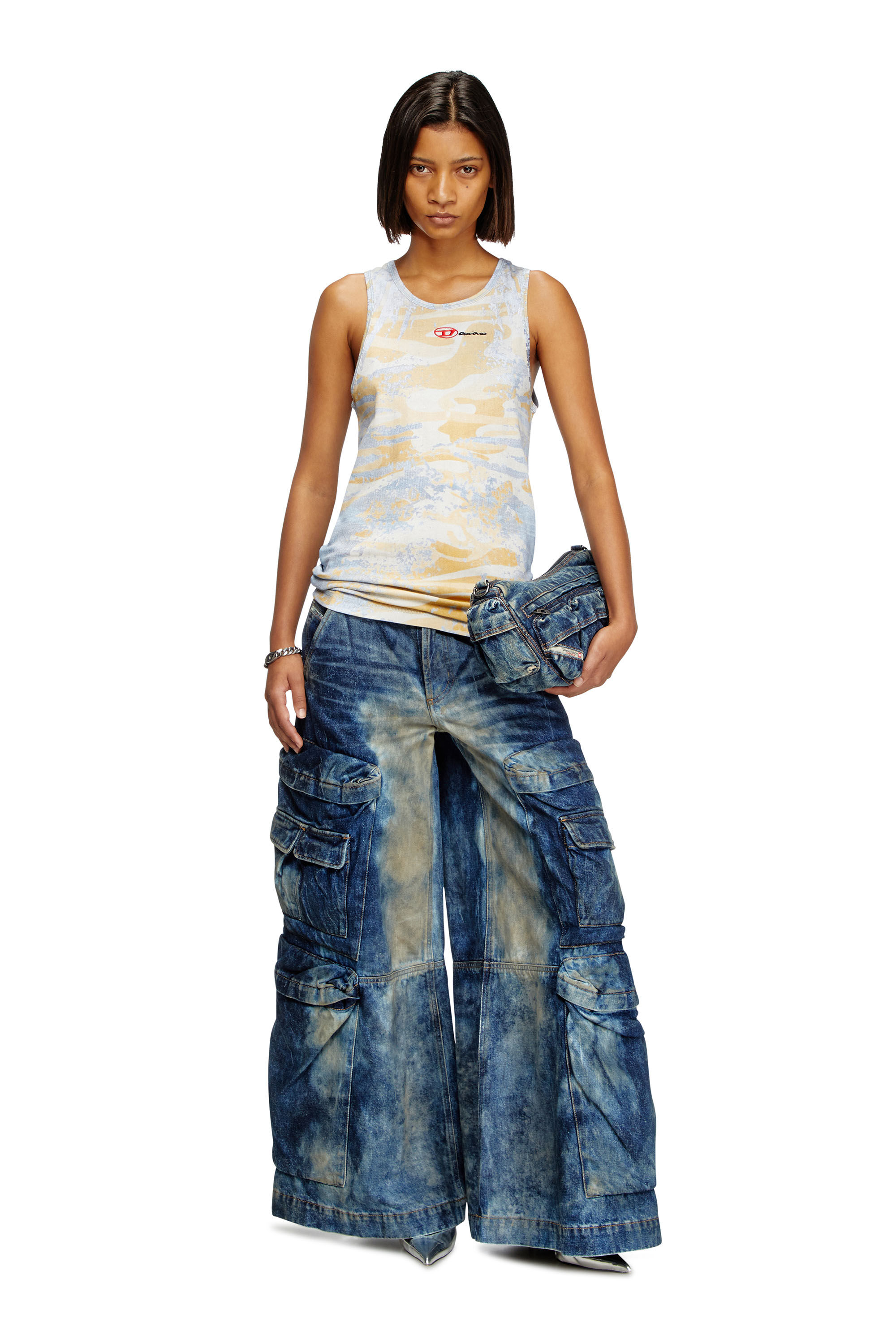 Diesel - T-LIFTY-DD, Camiseta con tirantes de camuflaje en algodón elástico Unisex in Multicolor - 6