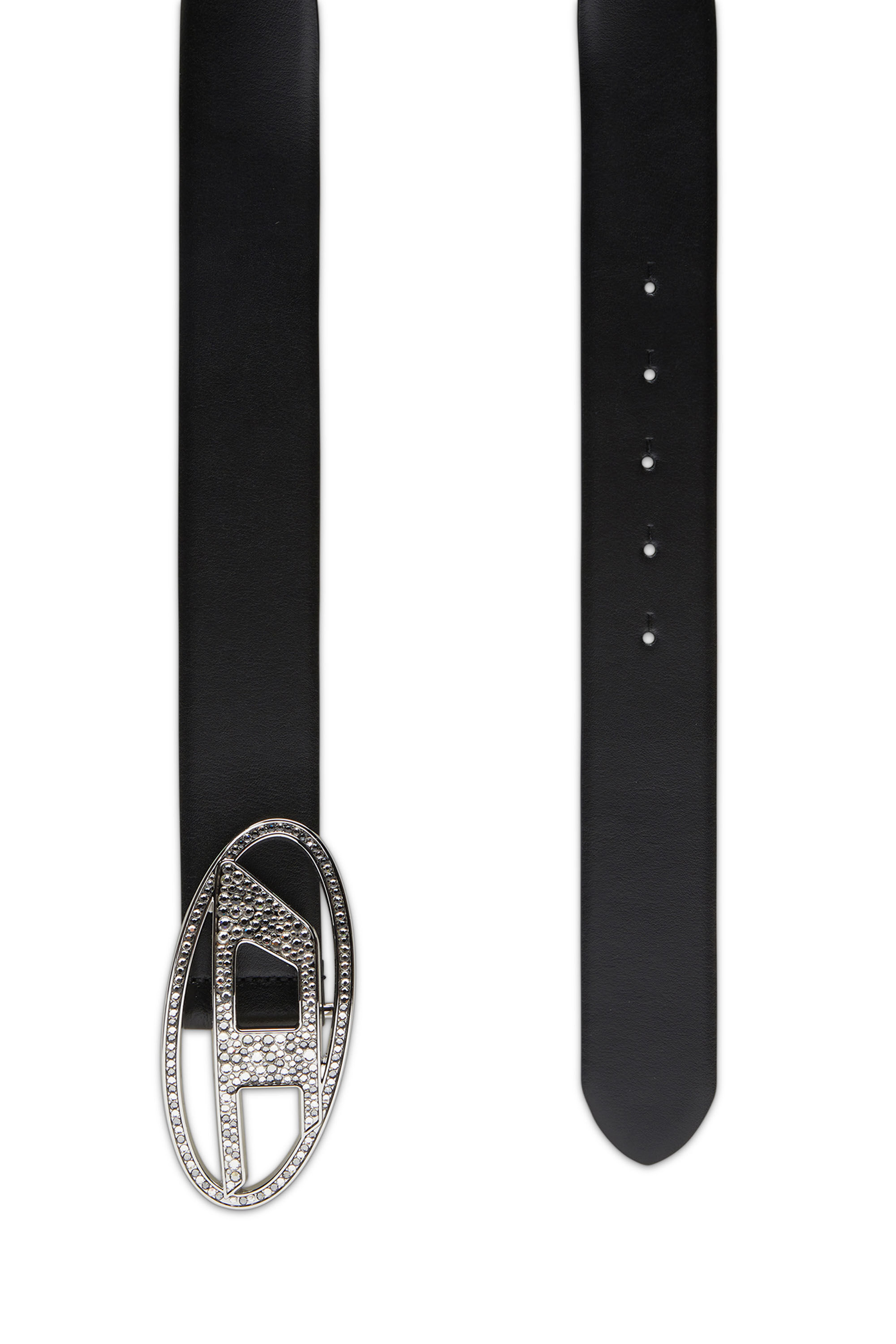 ひ*し様 【DIESEL】1DR STRASS LEATHER BELT レザー Cinturón de cuero con Logo Oval D y strass| Negro | Diesel