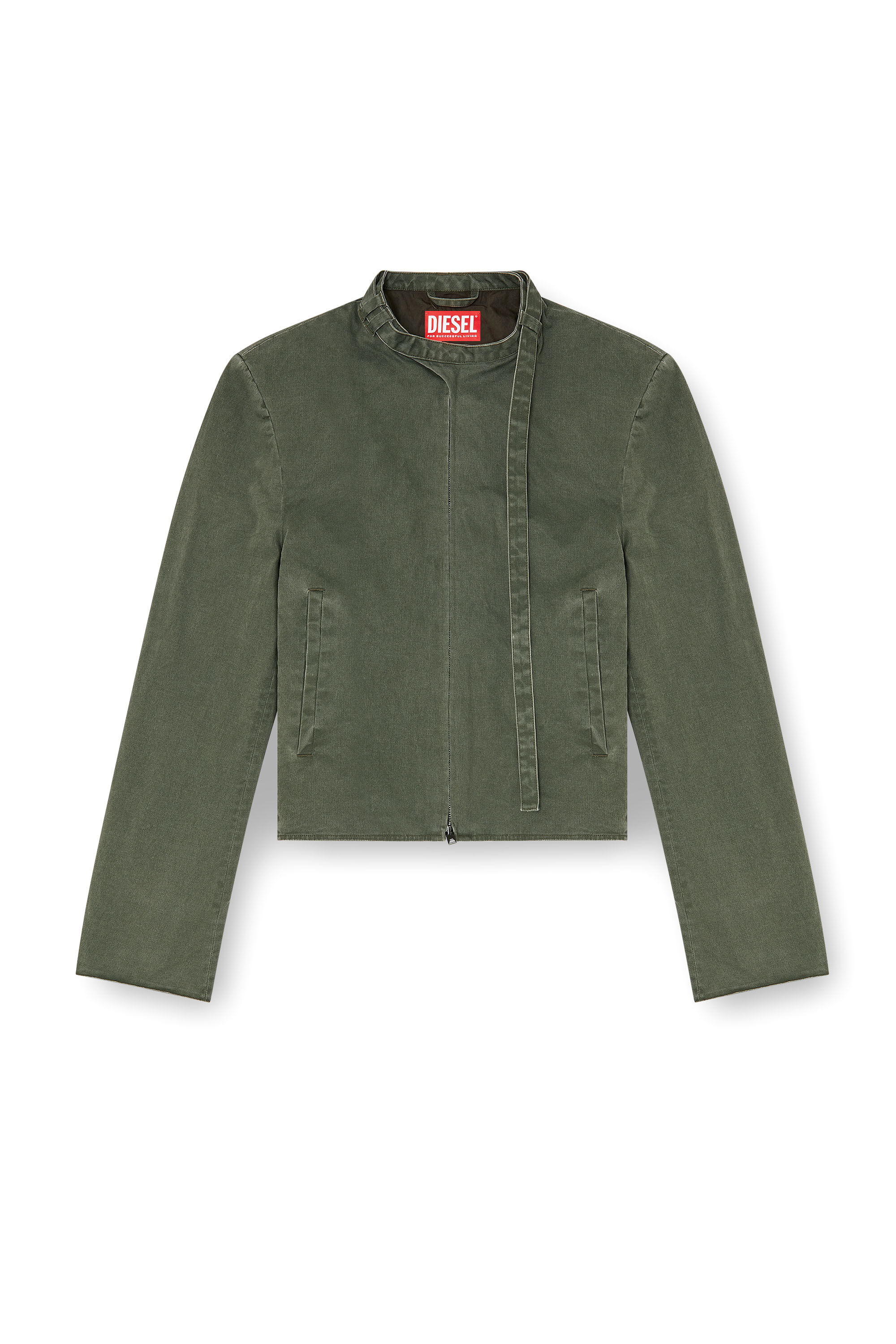 Diesel - J-NURIEL-CO, Chaqueta de sarga de algod&oacute;n recubierta con detalles de motero Hombre in Verde - 2