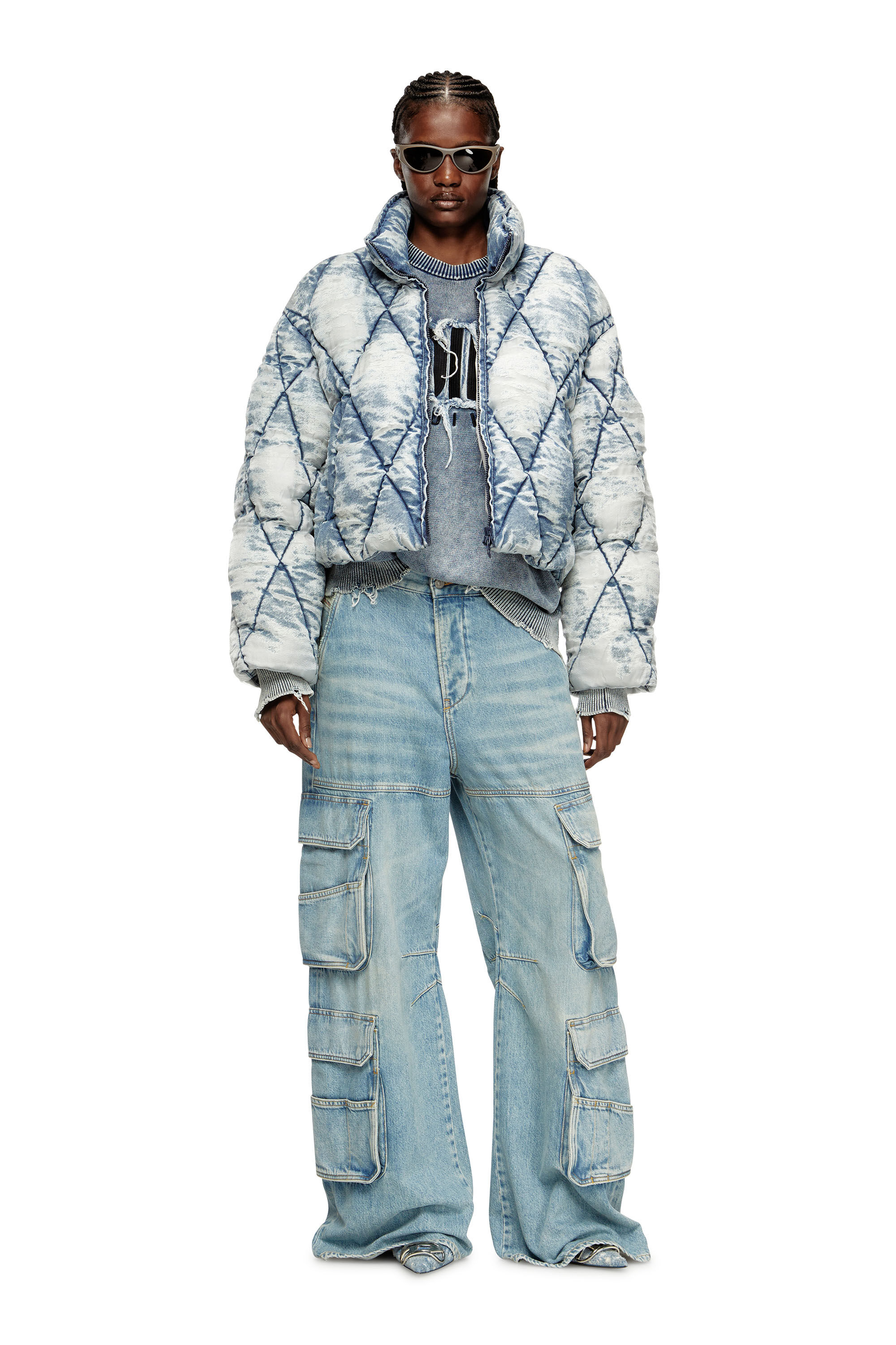 Diesel - W-HISTEL, Chaqueta de plumón en tejido devoré acolchado de rombos Mujer in Azul marino - 1