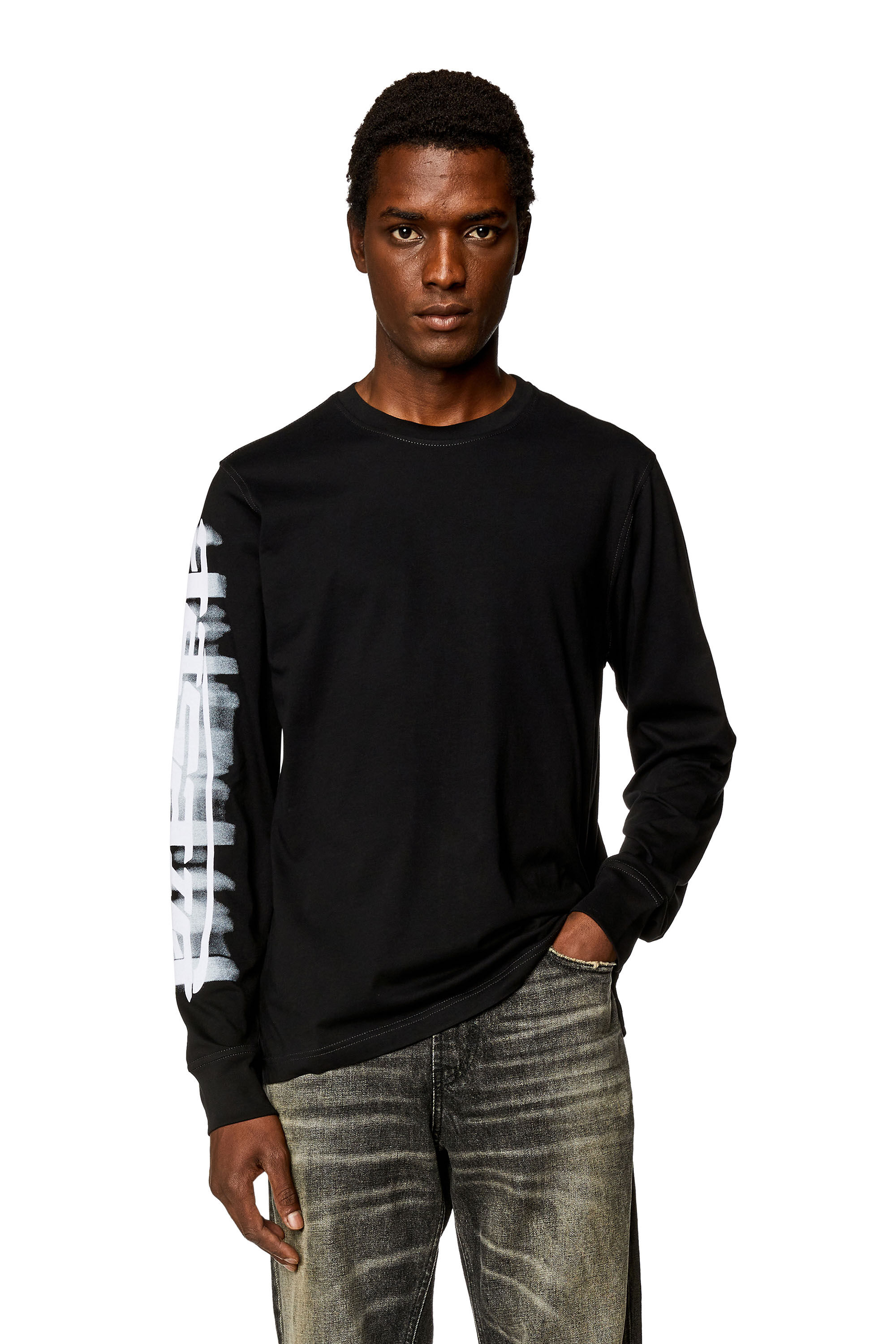 Diesel - T-JUST-LS-SLITS-N2, Camiseta de manga larga con estampado Diesel borroso Hombre in Negro - 3