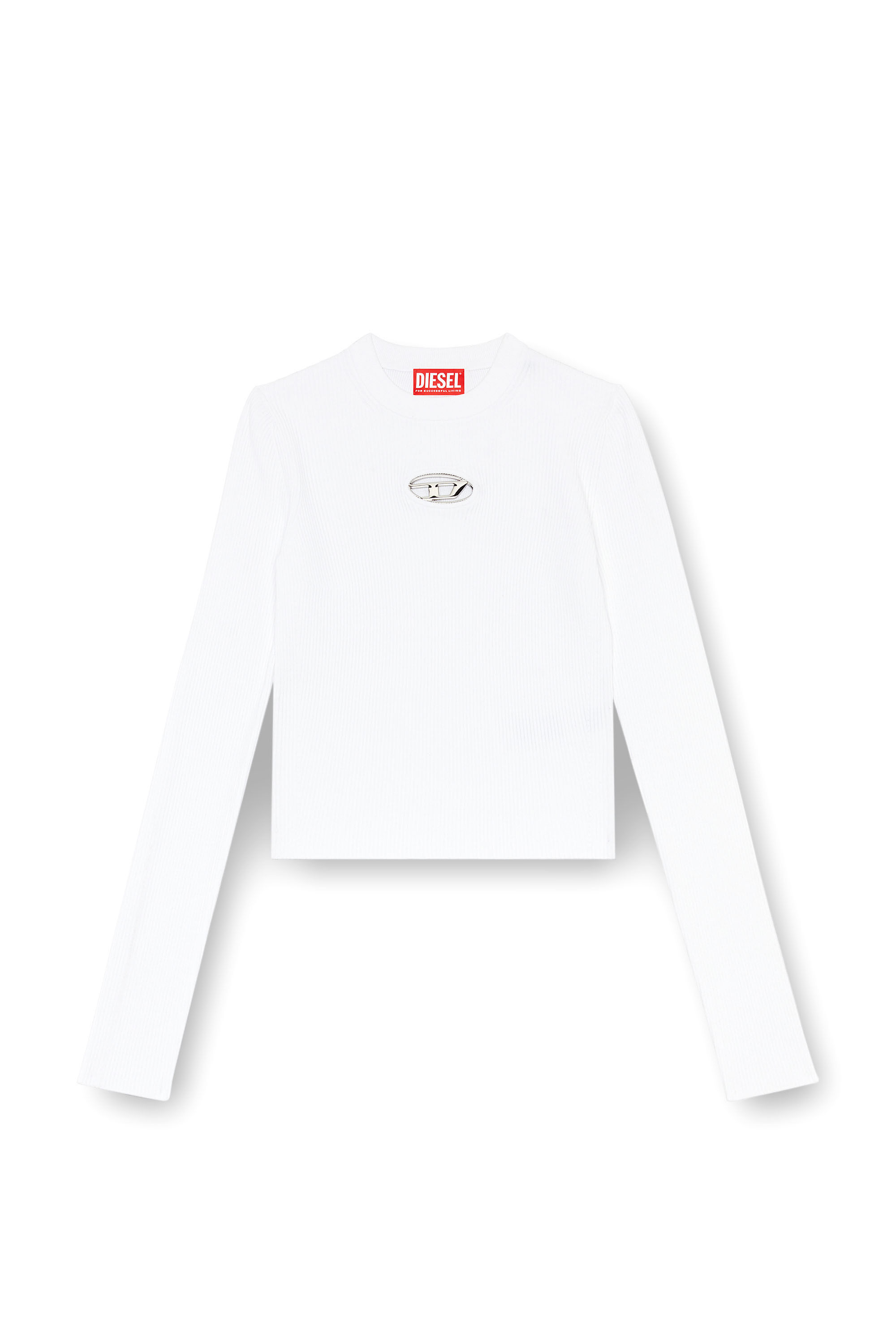 Diesel - M-VALARI, Top de mezcla de viscosa tejido en canalé con Oval D Mujer in Blanco - 2