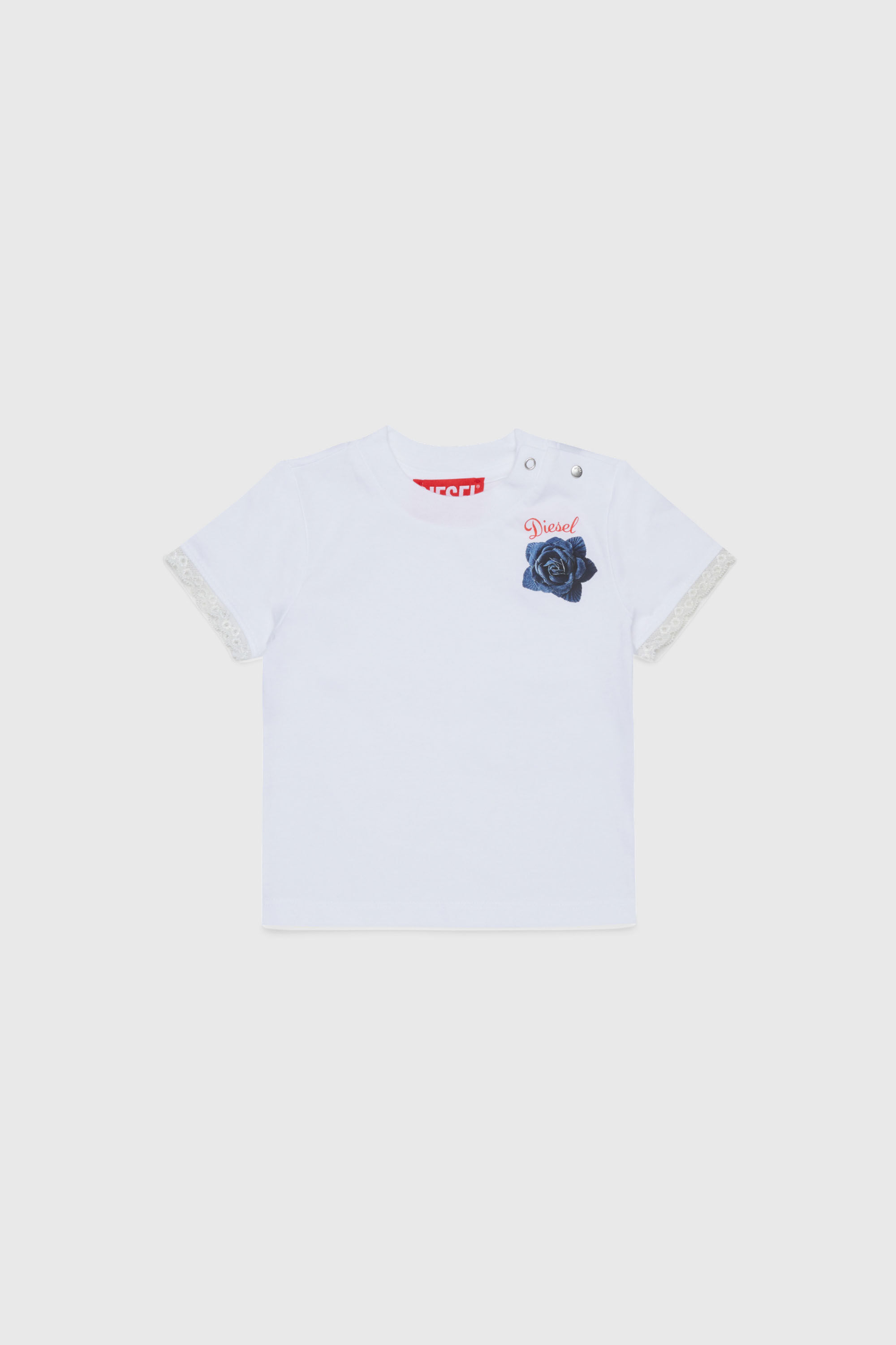 Diesel - TROSEZB, Camiseta con encaje y estampado de rosa Mujer in Blanco - 1