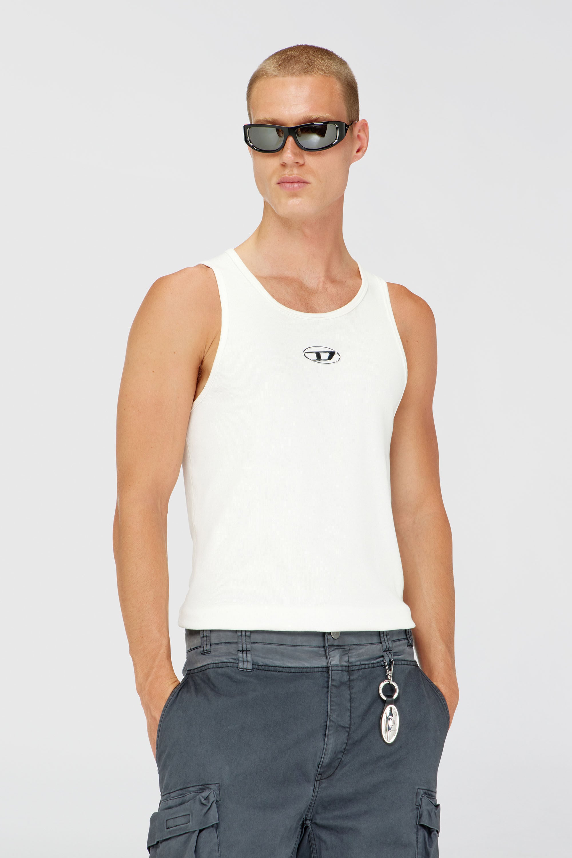 Diesel - T-LIFTY-IOD, Camiseta de tirantes de algod&oacute;n con logo Hombre in Blanco - 3