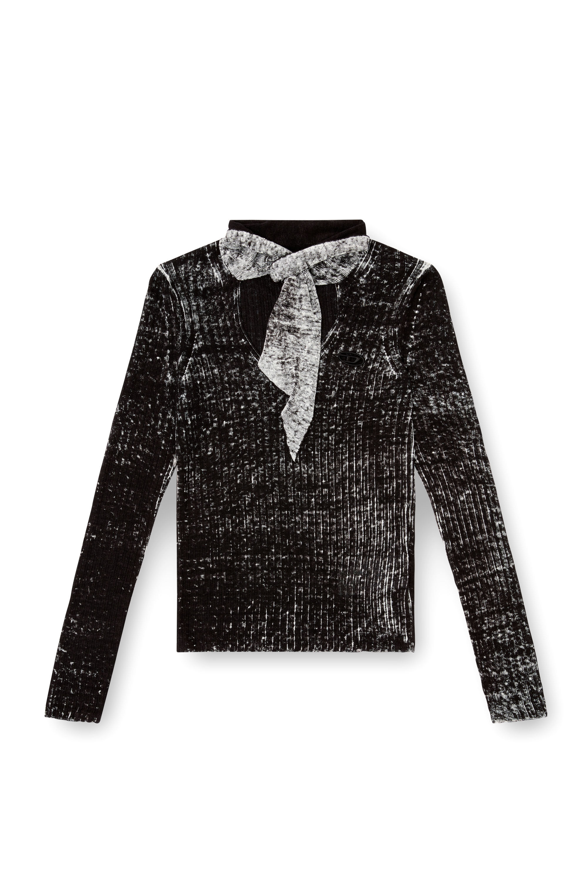 Diesel - M-ELAN, Suéter de lino con escote de ojal y corbata Mujer in Negro - 2