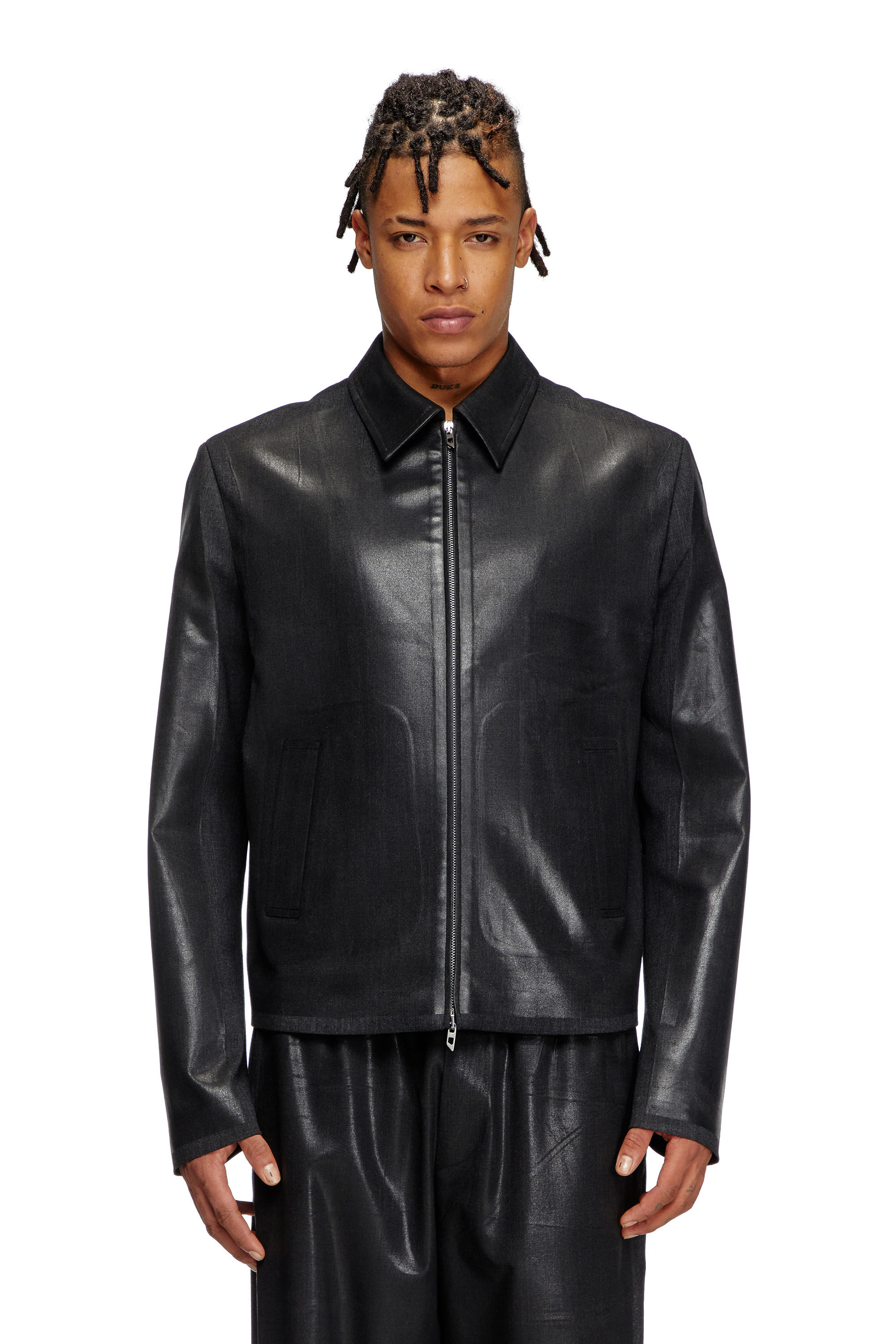 Diesel - J-KANE, Chaqueta coach de lana fresca recubierta Hombre in Negro - 3