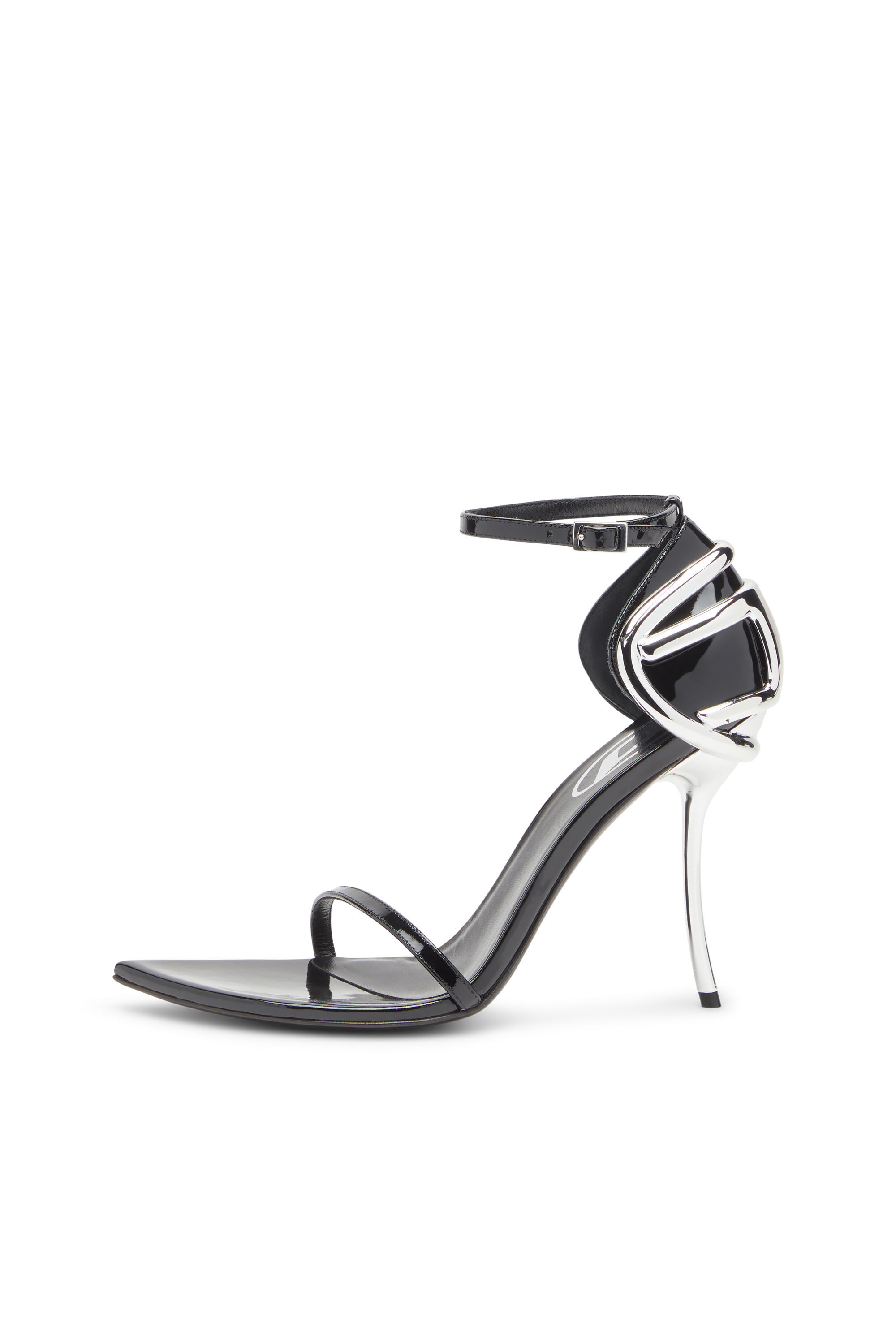 Diesel - D-TEN&HALF SANDAL, D-Ten&Half-Sandalias con tacones de aguja en charol y satén Mujer in Negro - 7
