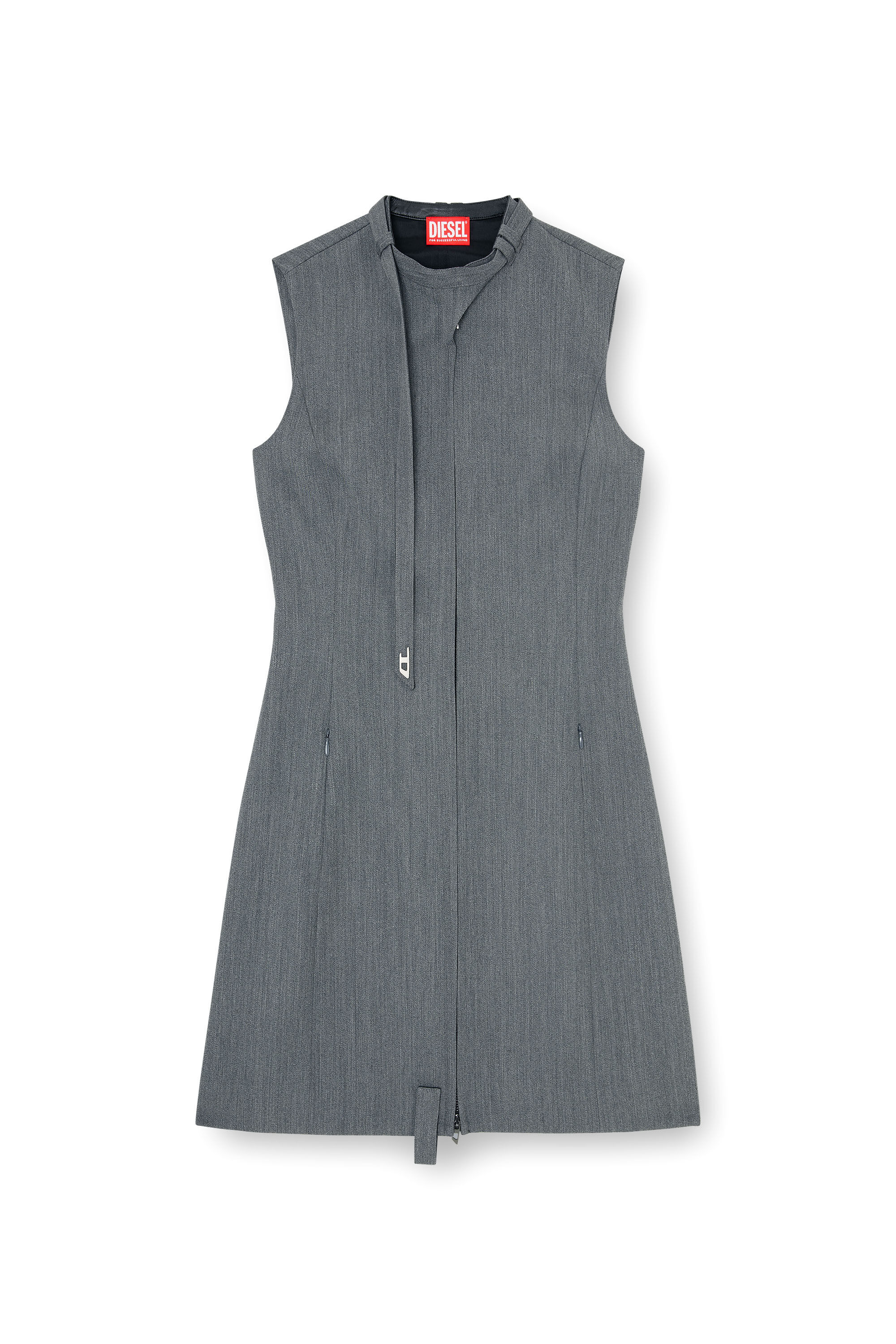 Diesel - D-RUVAN, Vestido midi entallado con tira tipo biker en el cuello Mujer in Gris - 2