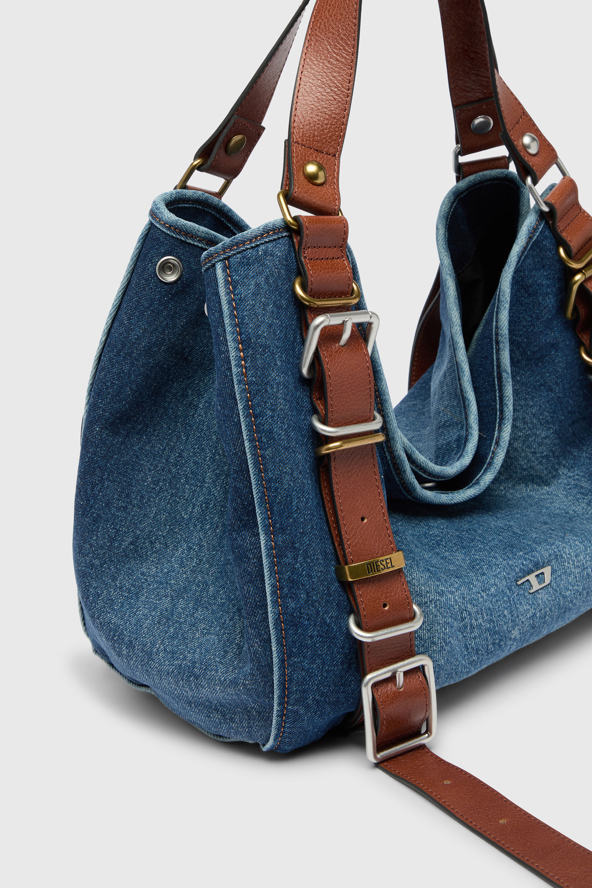 Diesel - D-ONE TOPHANDLE M, D-One-Medium bolso de mano en denim y piel Mujer in Azul marino - 5