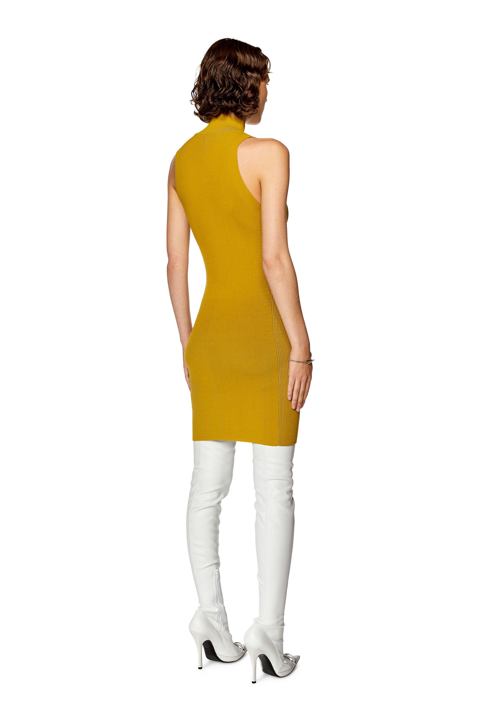 Diesel - M-ONERVA, Woman Short dress with cut-out and logo plaque in Yellow - Image 3