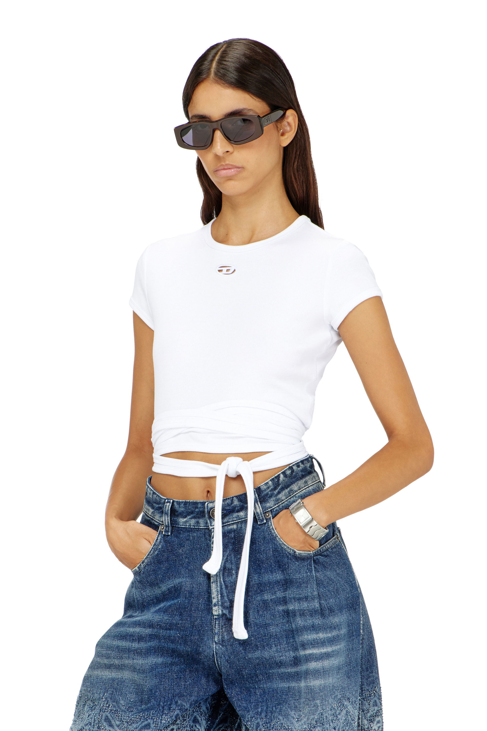 Diesel - T-BUNNY-TAIL-S1, Top de canal&eacute; con cordones envolventes Mujer in Blanco - 3