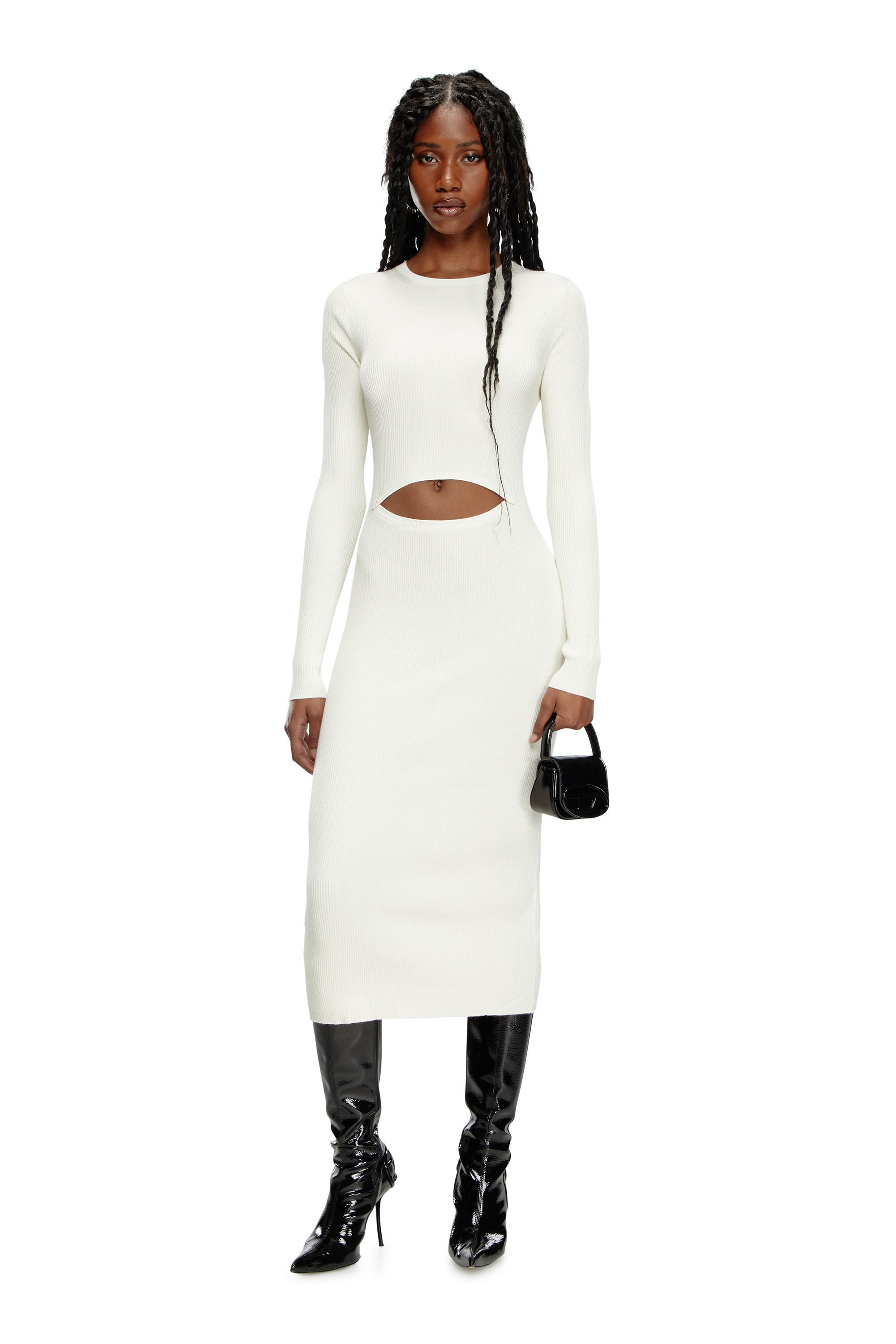 Diesel - M-PELAGOS, Mujer Vestido de mezcla de lana con recorte in Blanco - Image 1