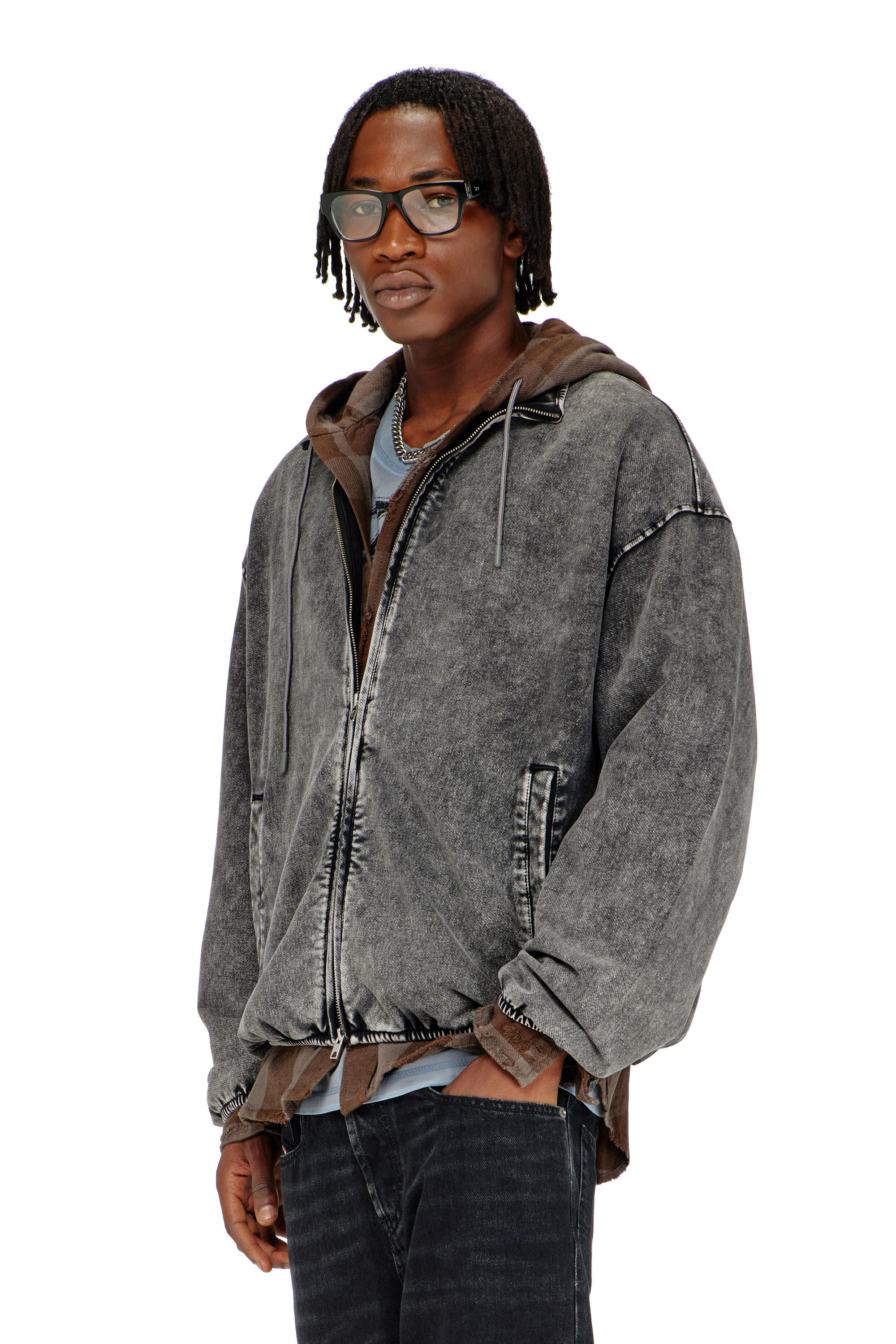 Diesel - S-CORSY, Chaqueta de felpa con efecto denim Hombre in Gris - 3